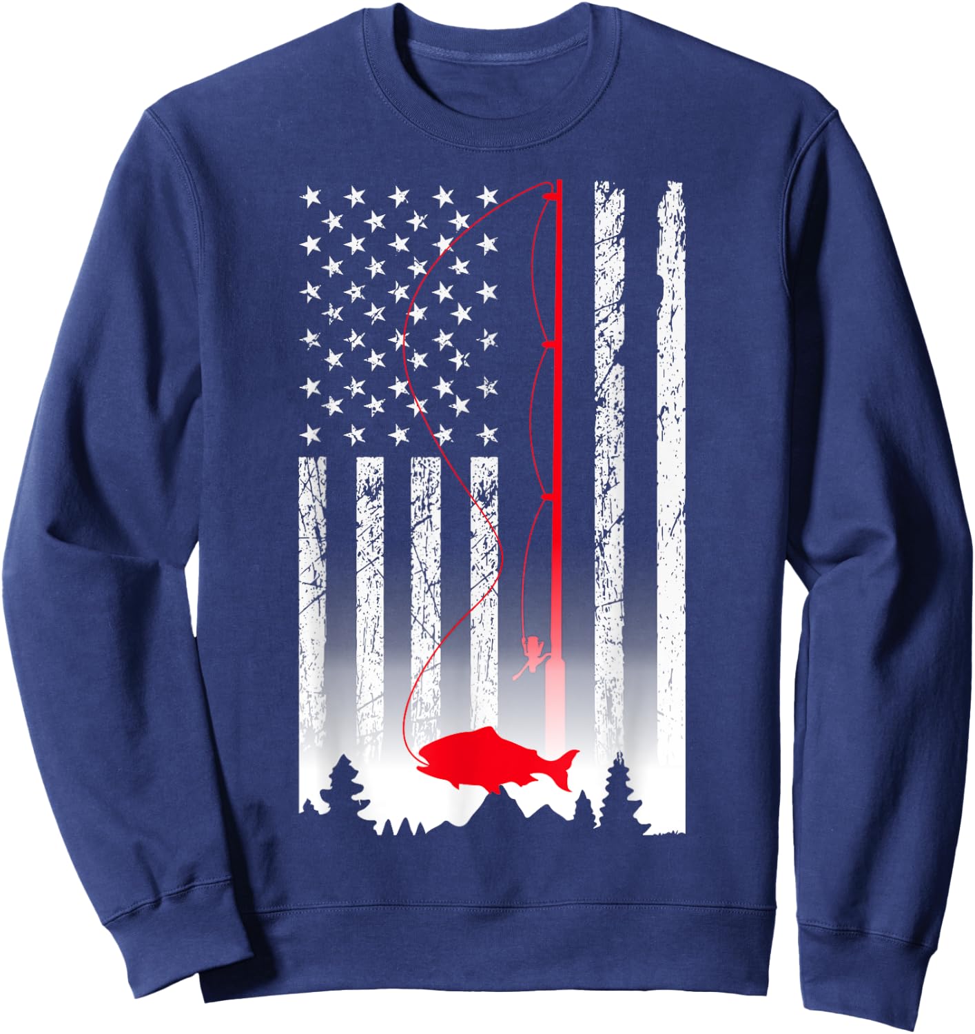 American Flag Fishing Rod USA Patriotic Lover Sweatshirt - Sweatshirt | Navy