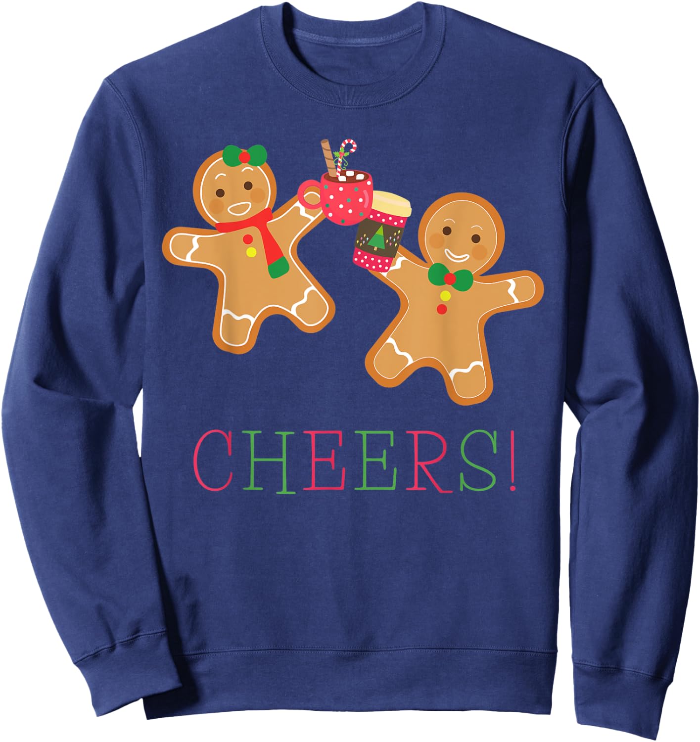Cheers Gingerbread Man and Woman Hot Chocolate Coffee Sweatshirt - Sweatshirt | Navy