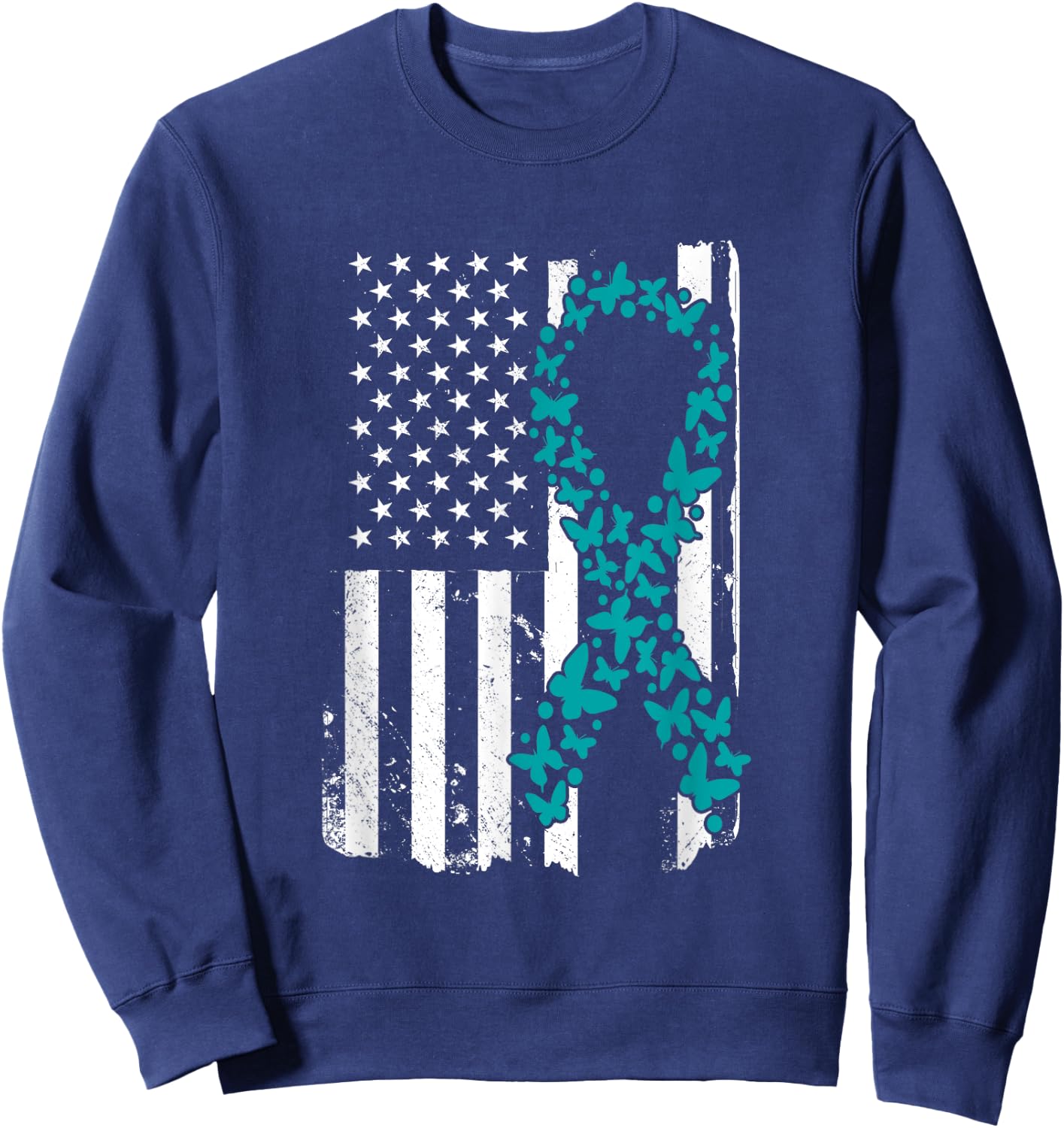Ovarian Cancer Ribbon Awareness Mother's Day Sweatshirt - Sweatshirt | Navy