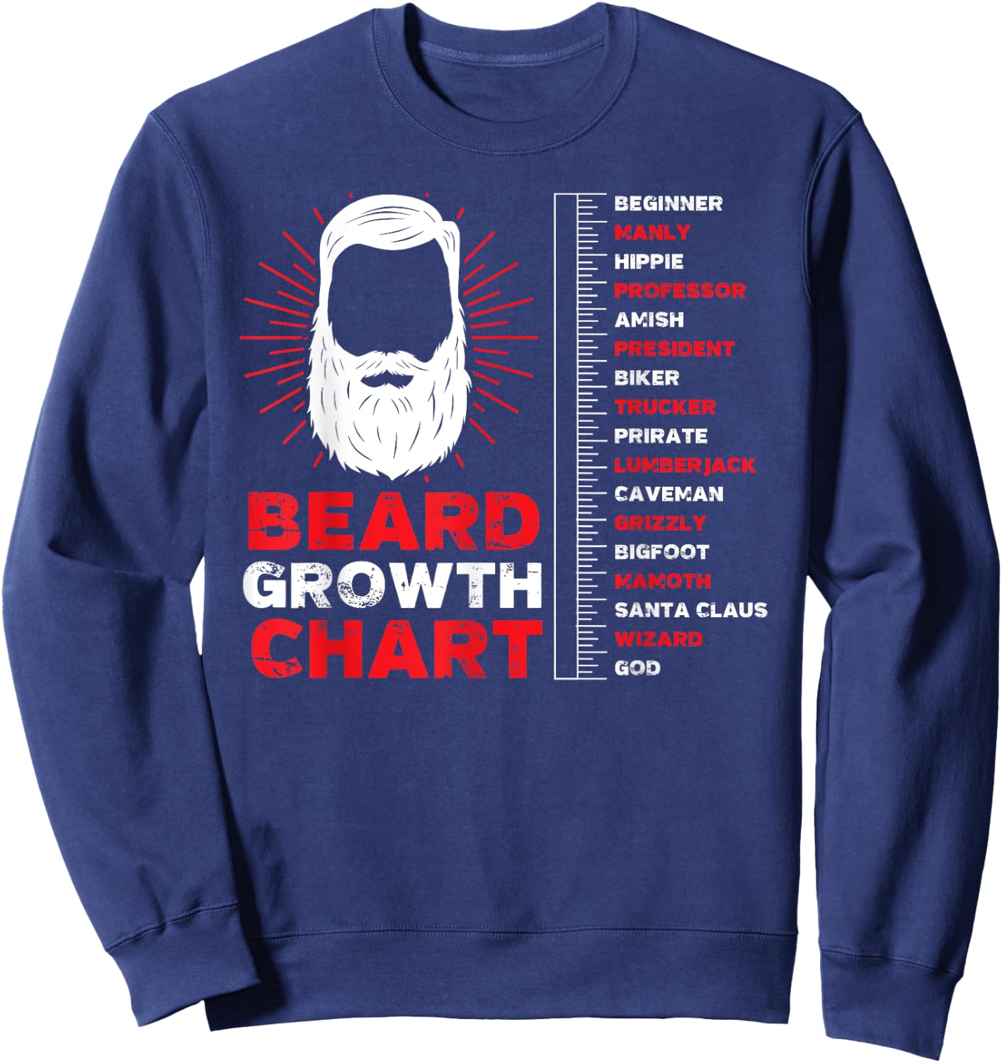 Beard Growth Chart Length Ruler Cute Men Gift Sweatshirt - Sweatshirt | Navy