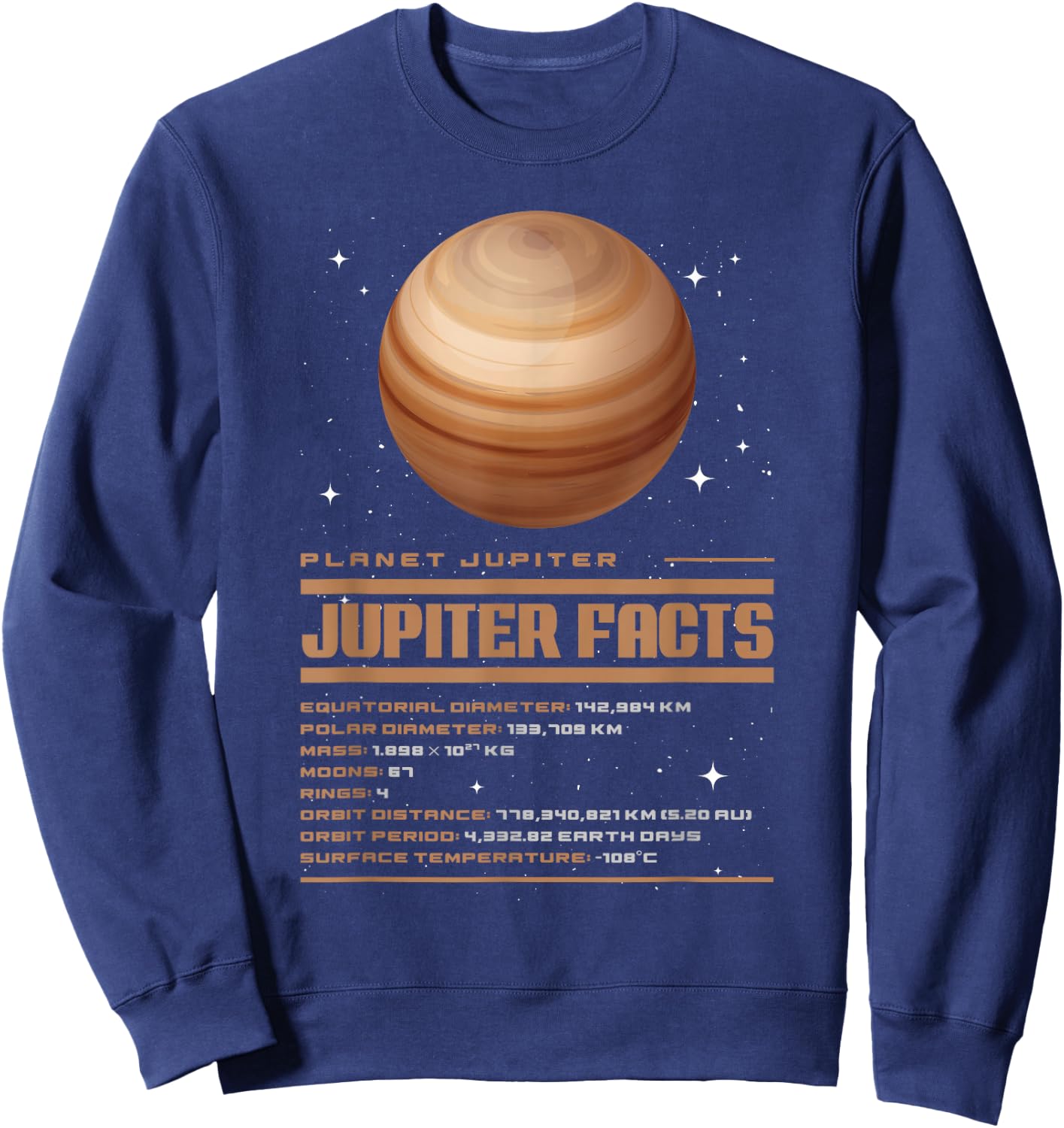 Fun Astronomy Facts Jupiter Facts - Kids, Vacationers - Black - Short Sleeve - Small - Classic Fit - Cotton 60%, Polyester 40% Sweatshirt - Sweatshirt | Navy