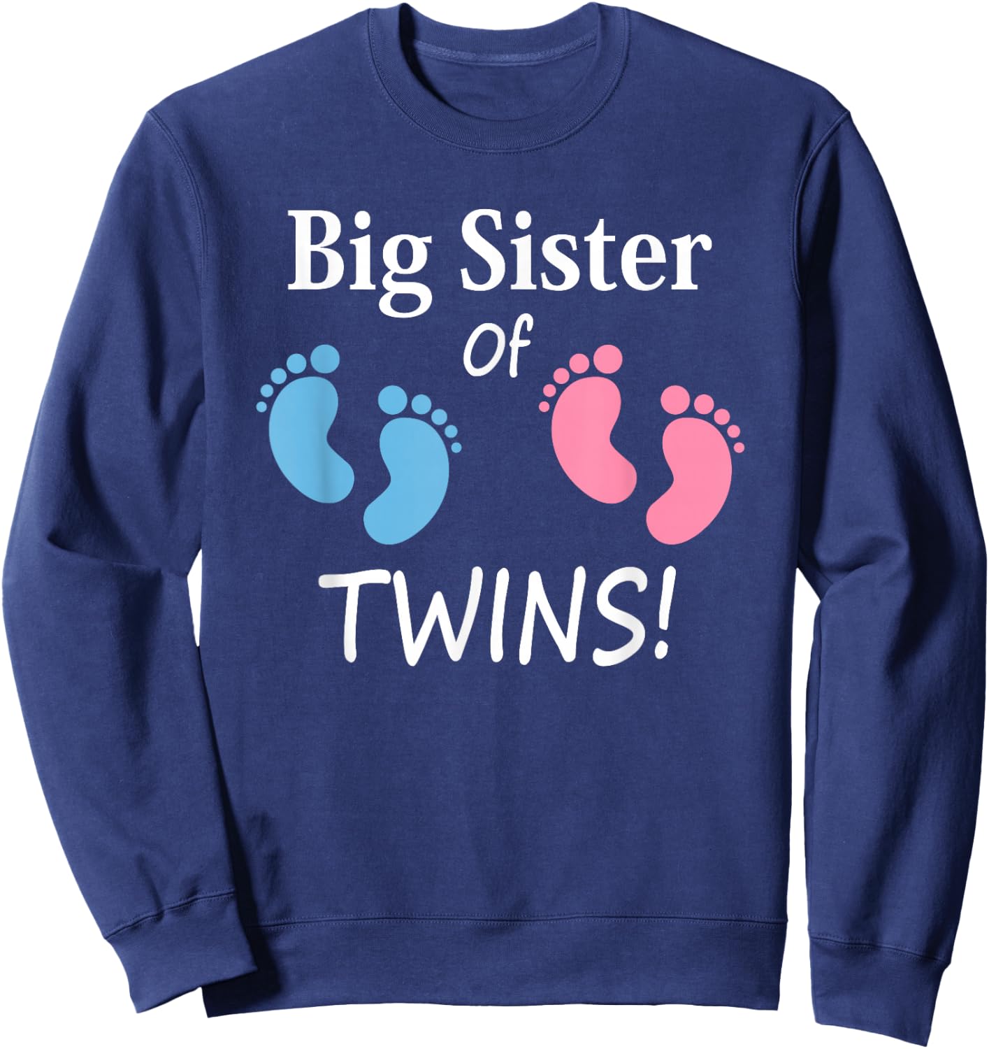Big Sister of Twin Boy and Girl Siblings Footprints Sweatshirt - Sweatshirt | Navy