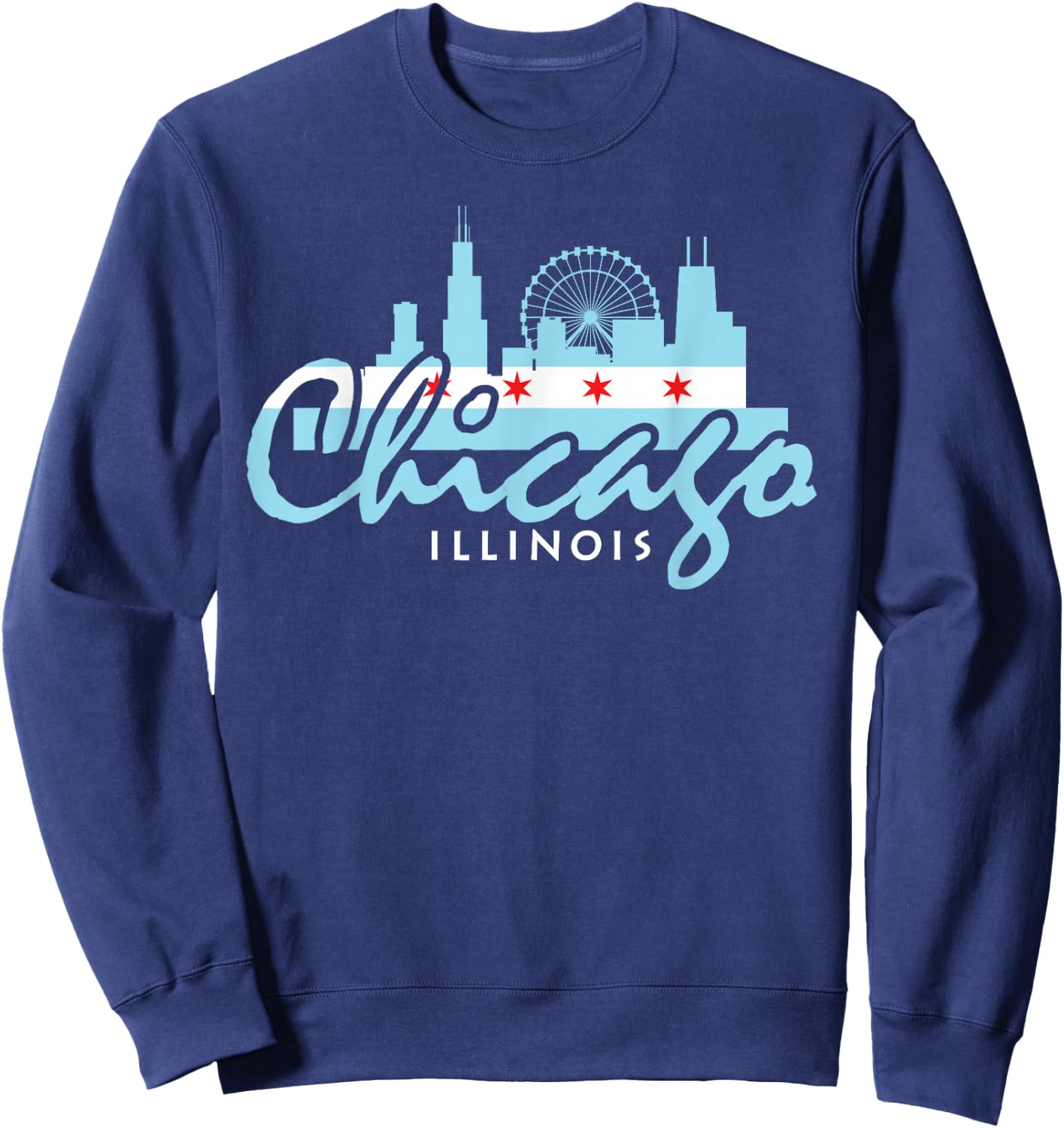 Chicago Illinois Flag Vintage Skyline Shirt Men Women Sweatshirt - Sweatshirt | Navy
