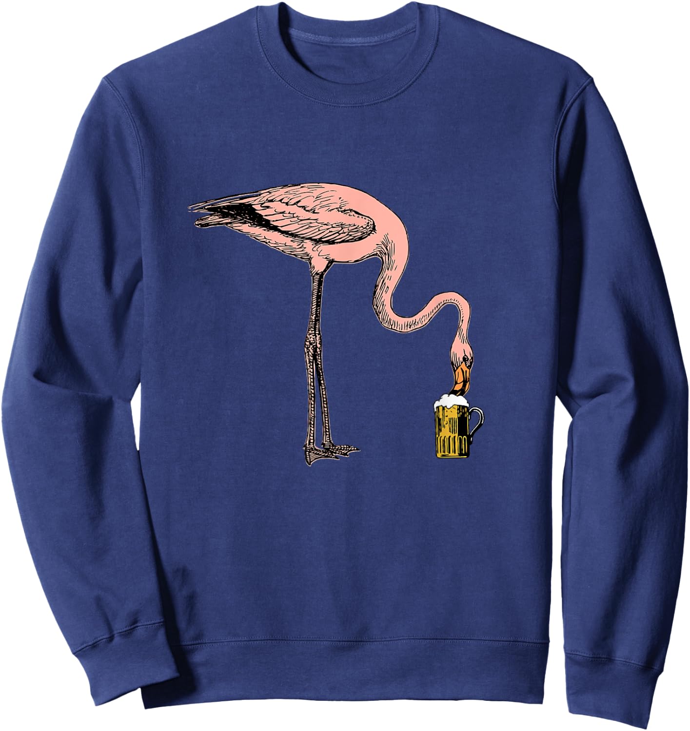 Flamingo Drinking Beers - Party Animal, Beer Lover Partying Sweatshirt - Sweatshirt | Navy