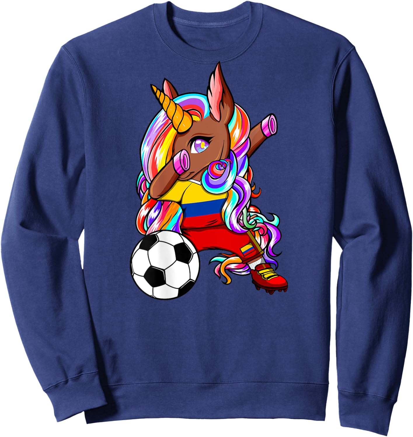 Dabbing Brown Skin Unicorn Colombia Soccer Lovers Football Sweatshirt - Sweatshirt | Navy