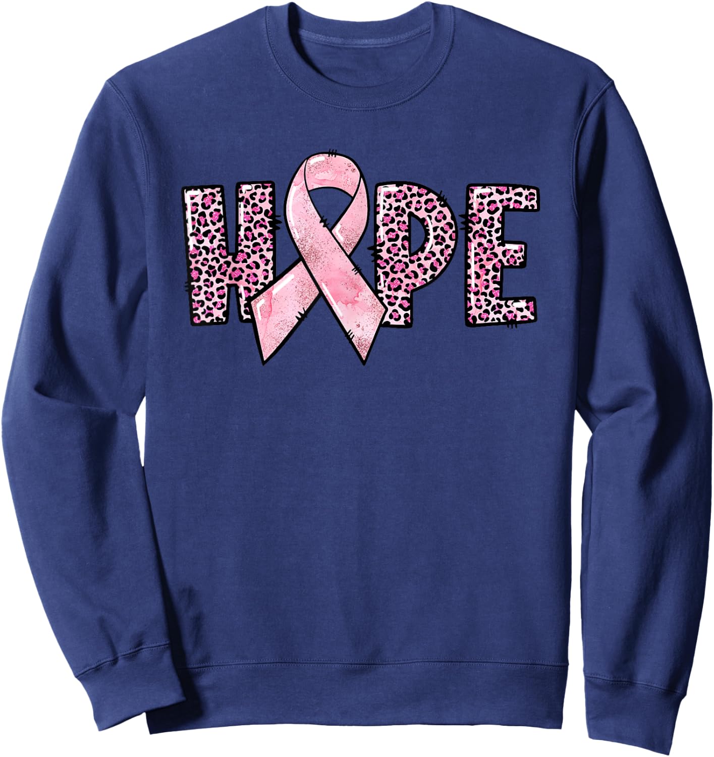 Hope - Breast Cancer Awareness Leopard Cheetah Pink Ribbon Sweatshirt - Sweatshirt | Navy