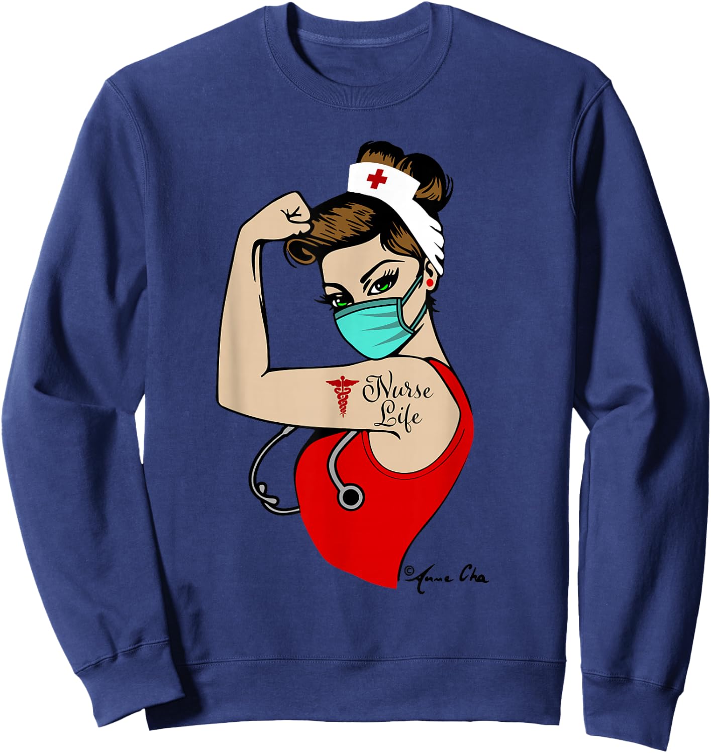 NURSE LIFE Girl Power Pin Up Rosie Riveter Retro Vintage Sweatshirt - Sweatshirt | Navy