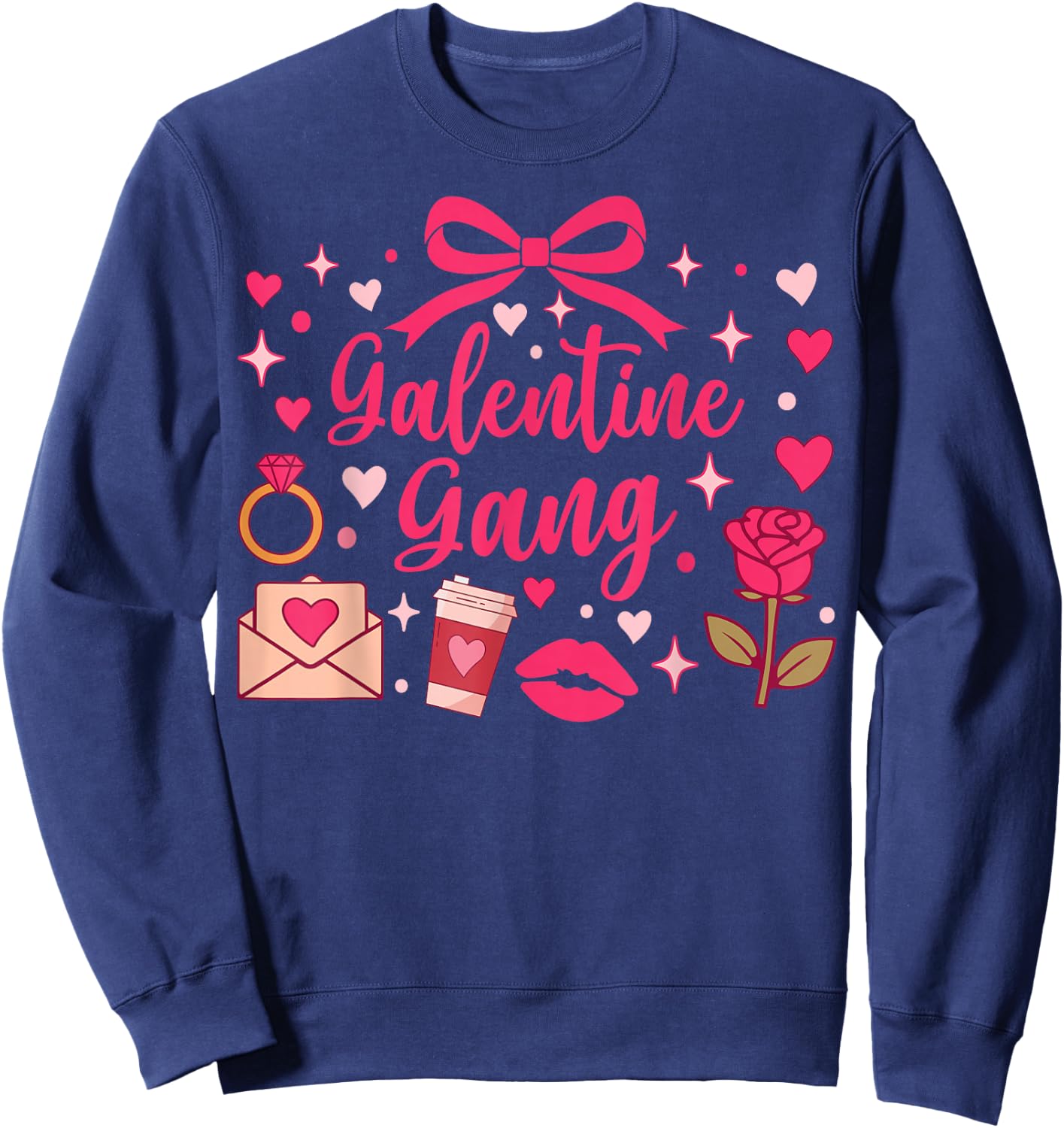Galentine Gang Coquette Bow Aesthetic Pink Hearts Sweatshirt - Sweatshirt | Navy