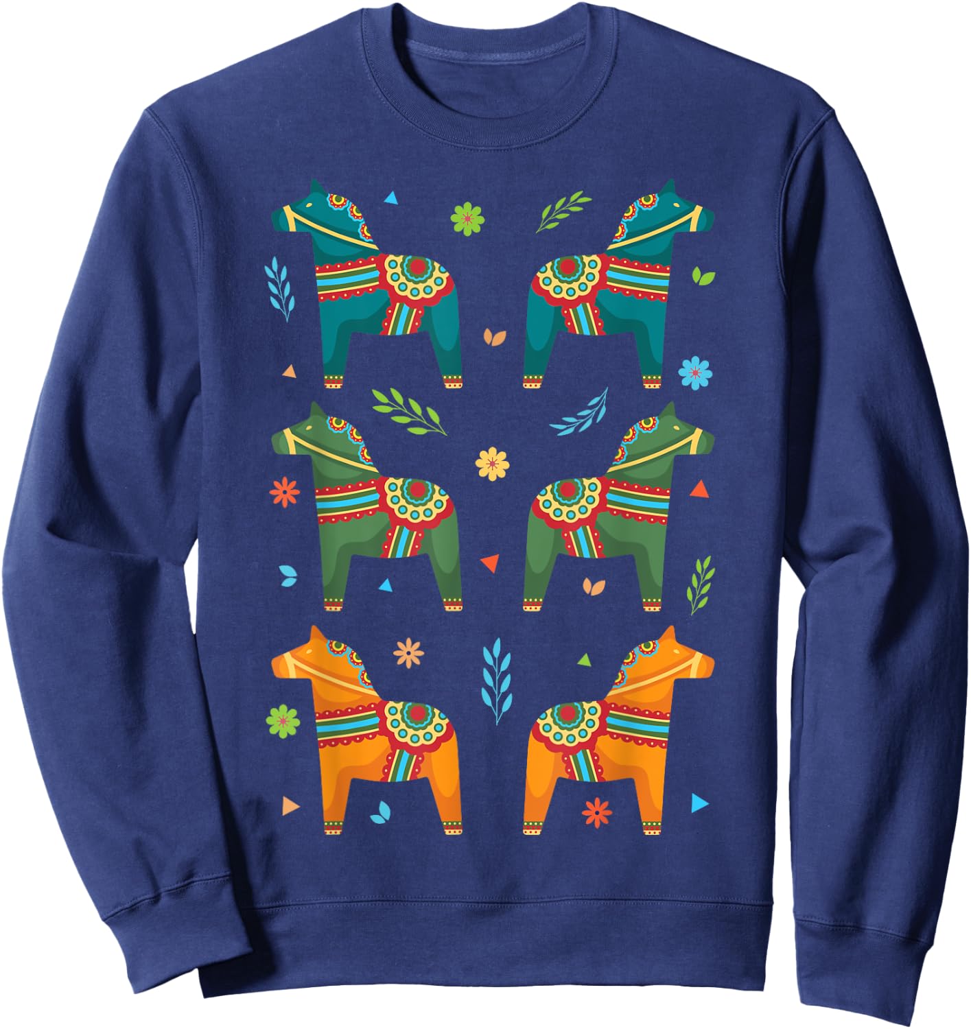 Dala Horse Sweden Swedish Dalecarlian Horses Scandinavian Sweatshirt - Sweatshirt | Navy