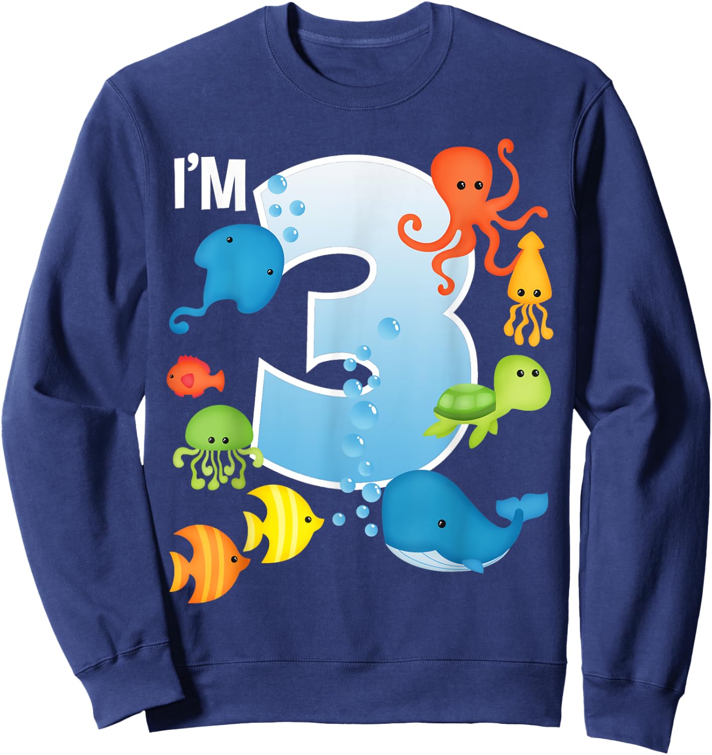 Ocean See Underwater 3 Year Old Under The Sea Birthday Party Sweatshirt - Sweatshirt | Navy