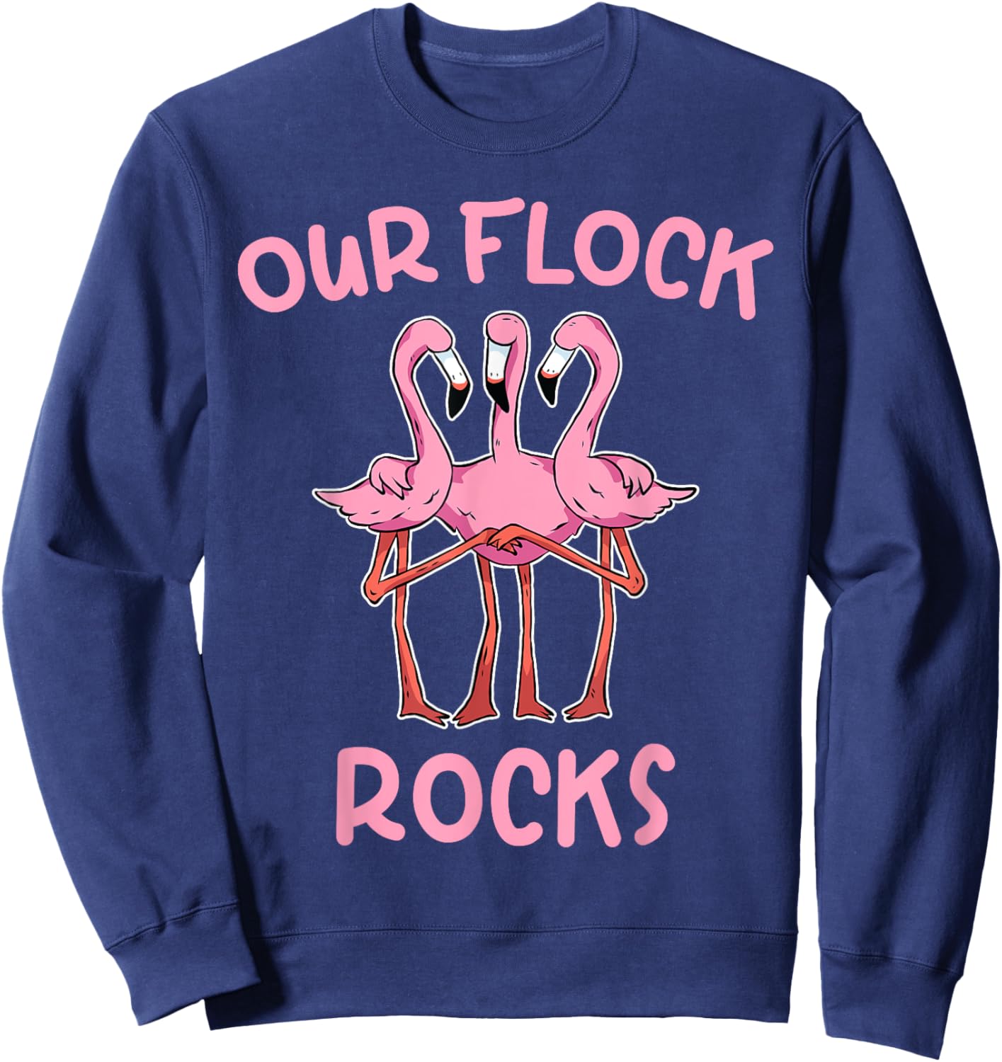 Our Flock Rocks Flamingo Matching Family Vacation Group Sweatshirt - Sweatshirt | Navy
