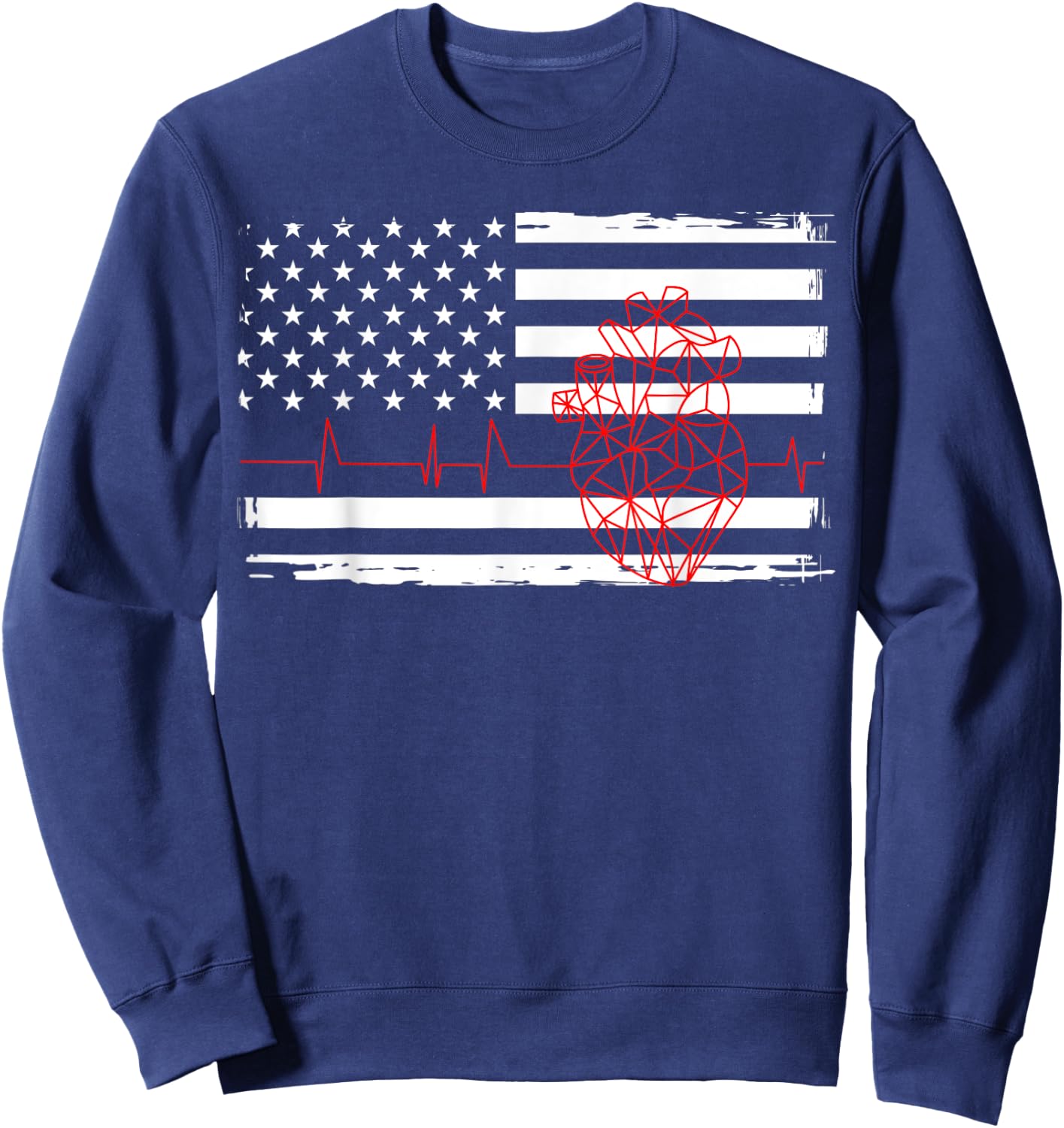 Cardiologist Geometric Heart USA Flag Fourth Of July Sweatshirt - Sweatshirt | Navy