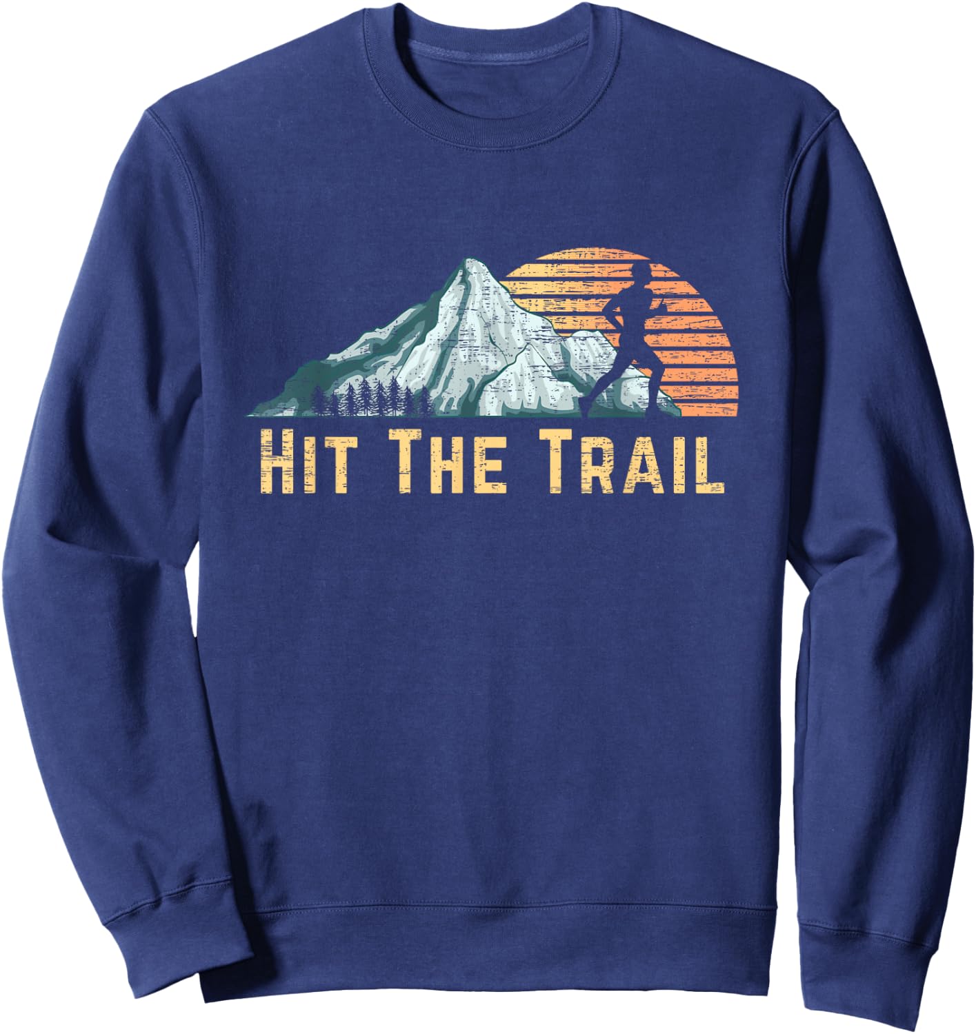 Hit The Trail Vintage Mountain Runner Retro Trail Running Sweatshirt - Sweatshirt | Navy
