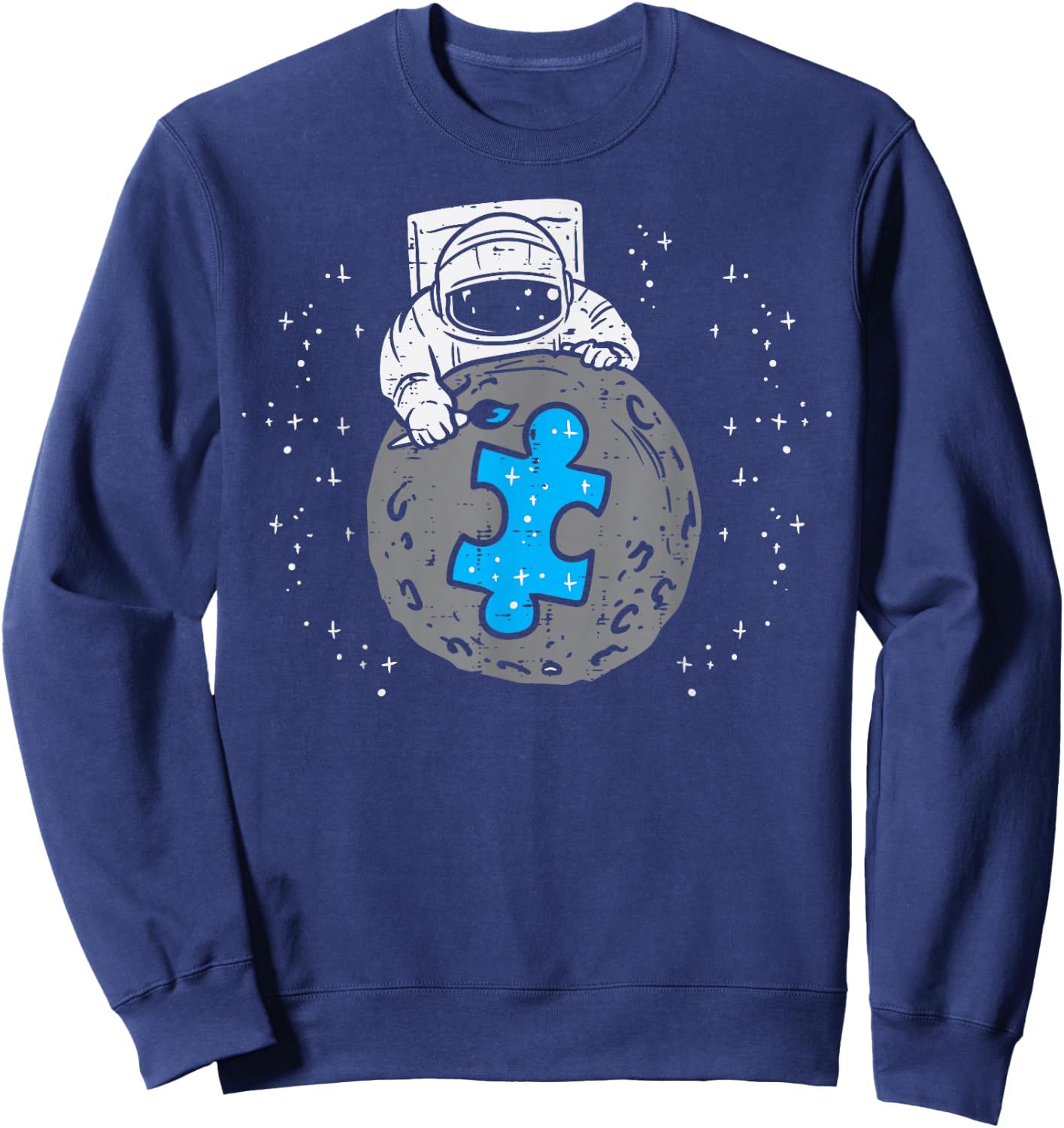Astronaut Moon Blue Puzzle Piece Autism Awareness Boys Kids Sweatshirt - Sweatshirt | Navy