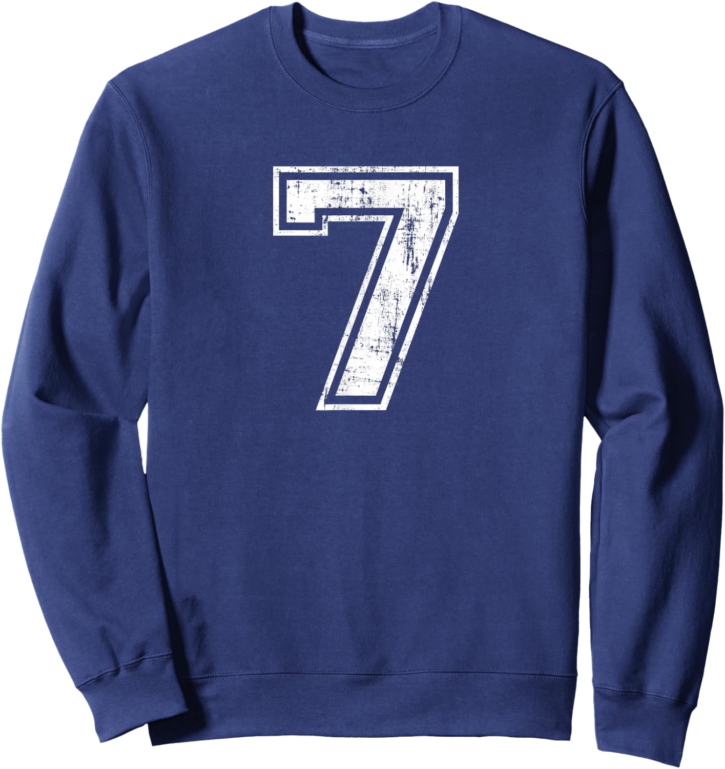 Number 7 Distressed Vintage Seven Sports Training Practice Sweatshirt - Sweatshirt | Navy