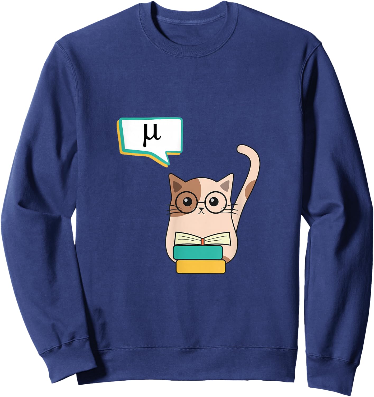 Funny Science Cat Designs: Quantum Kitty - -Adults' Black Cat - Small - Short Sleeve - Classic Fit Sweatshirt - Sweatshirt | Navy