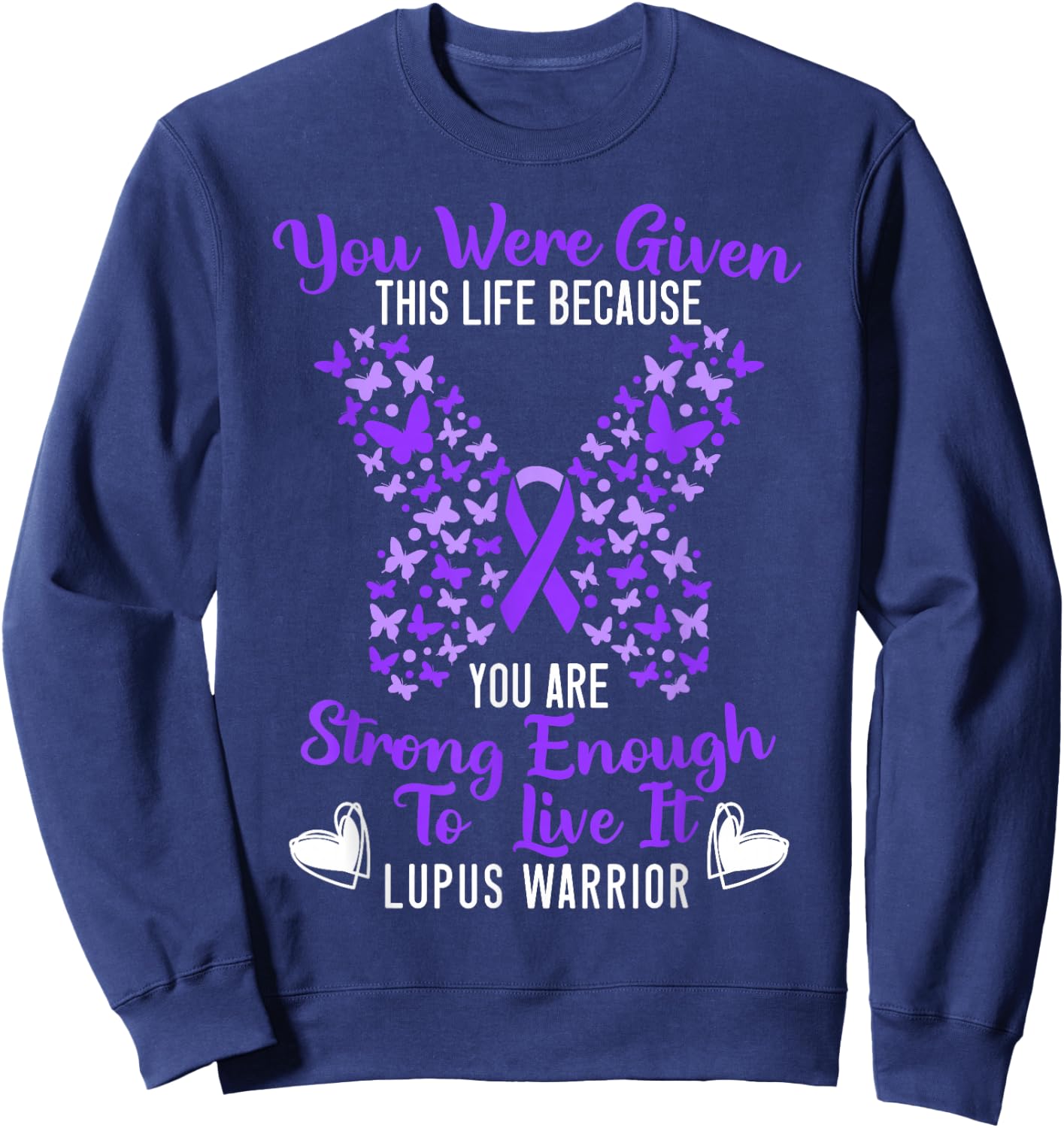 Lupus Warrior Lupus Awareness Butterfly Purple Ribbon SLE Sweatshirt - Sweatshirt | Navy