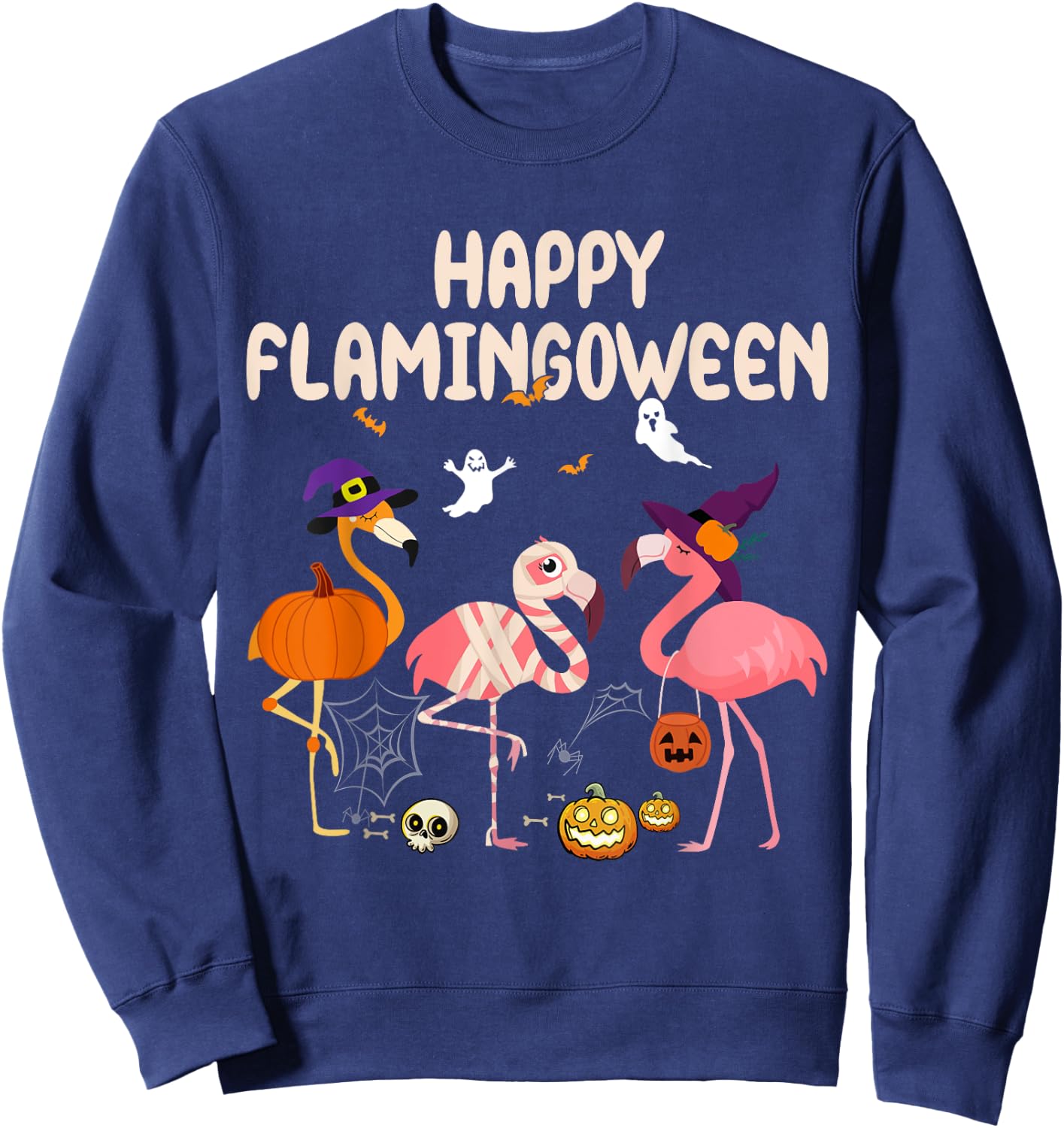 Halloween happy Flamingoween witch pumpkin mummy flamingo Sweatshirt - Sweatshirt | Navy