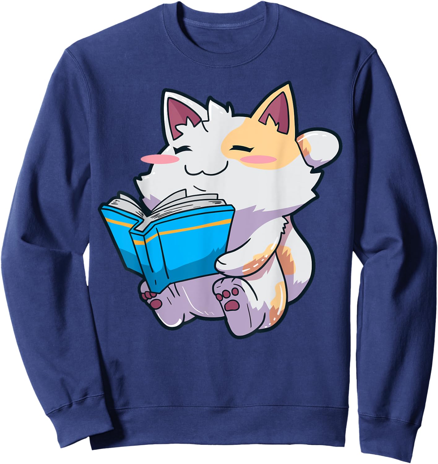 Anime Cat Books Reading English Teacher Kawaii Neko Women Kids Sweatshirt - Sweatshirt | Navy