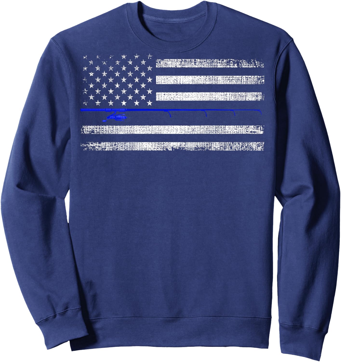 American Flag Distressed Fishing Printed On Back Women Kids Men Sweatshirt - Sweatshirt | Navy