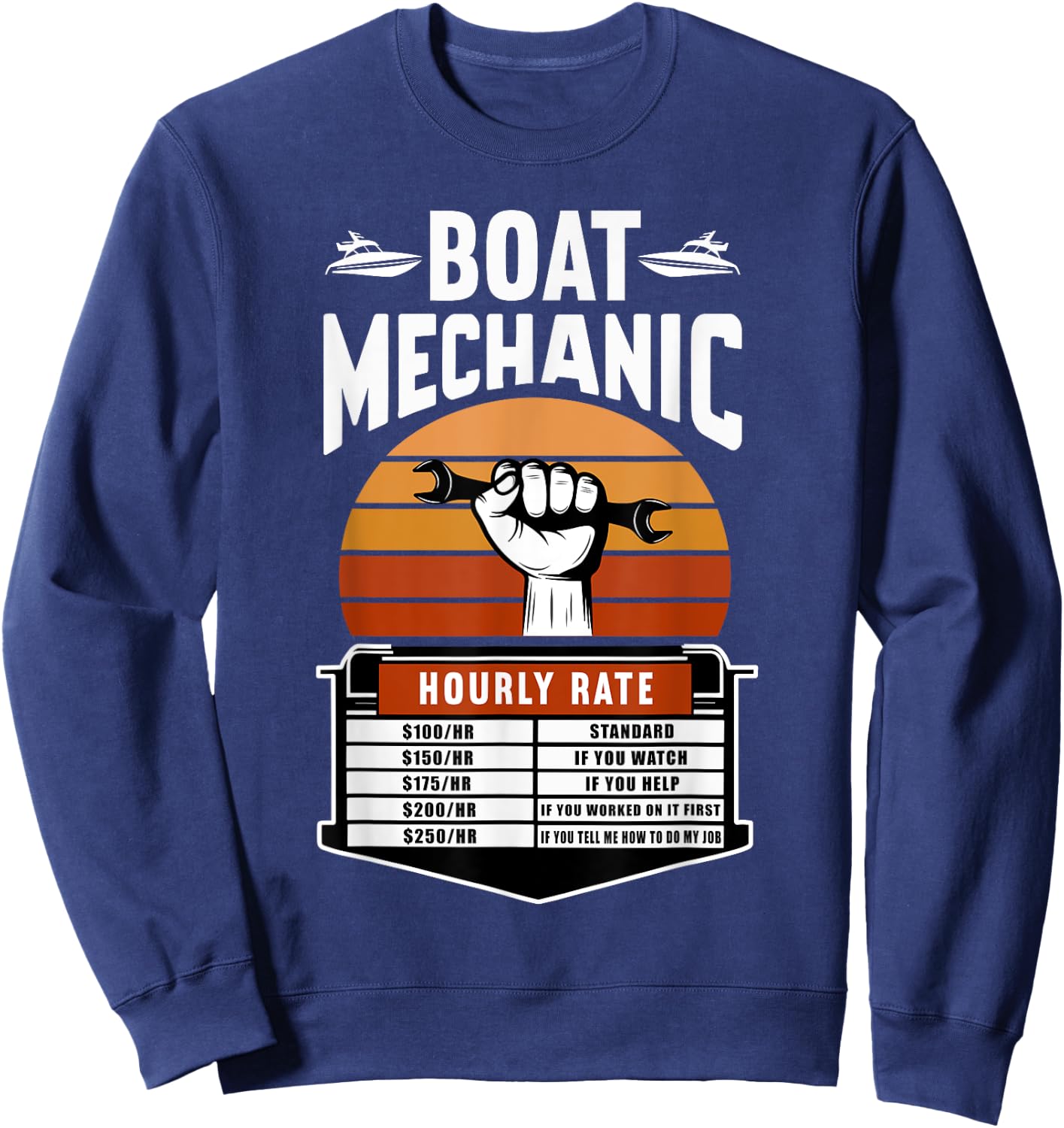 Boat Mechanic Hourly Rate Labour Rate Marine Technician Sweatshirt - Sweatshirt | Navy