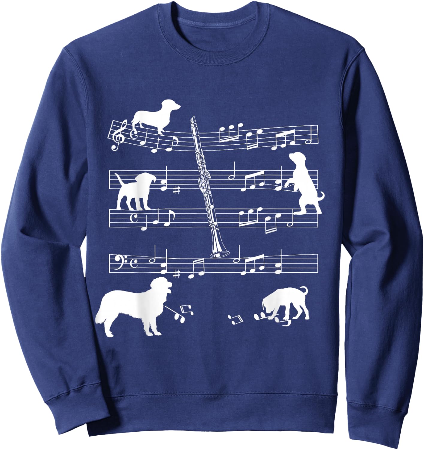 Clarinet Player Dog for Clarinetist Dogs Clarinet Sweatshirt - Sweatshirt | Navy