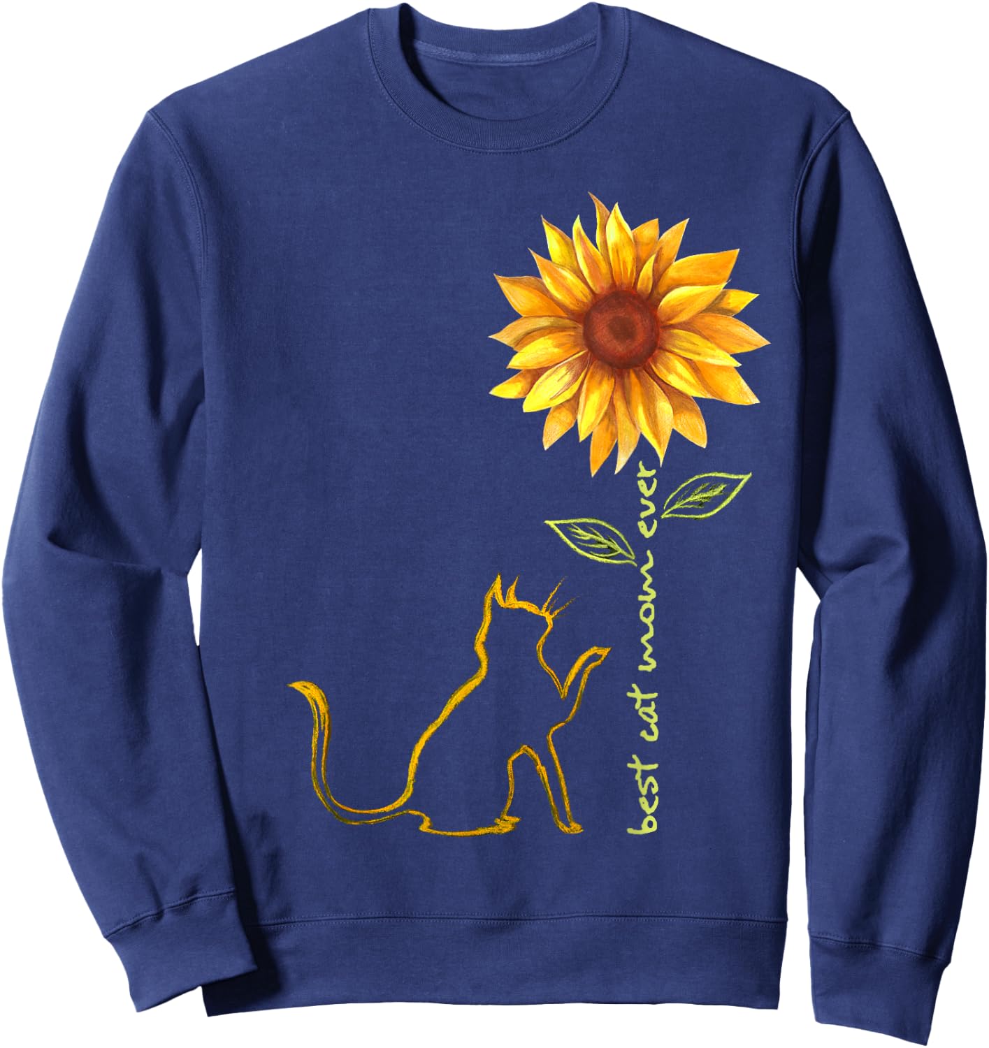 Best Cat Mom Ever Sunflower Cat Tree Men Women Girls Kids Sweatshirt - Sweatshirt | Navy