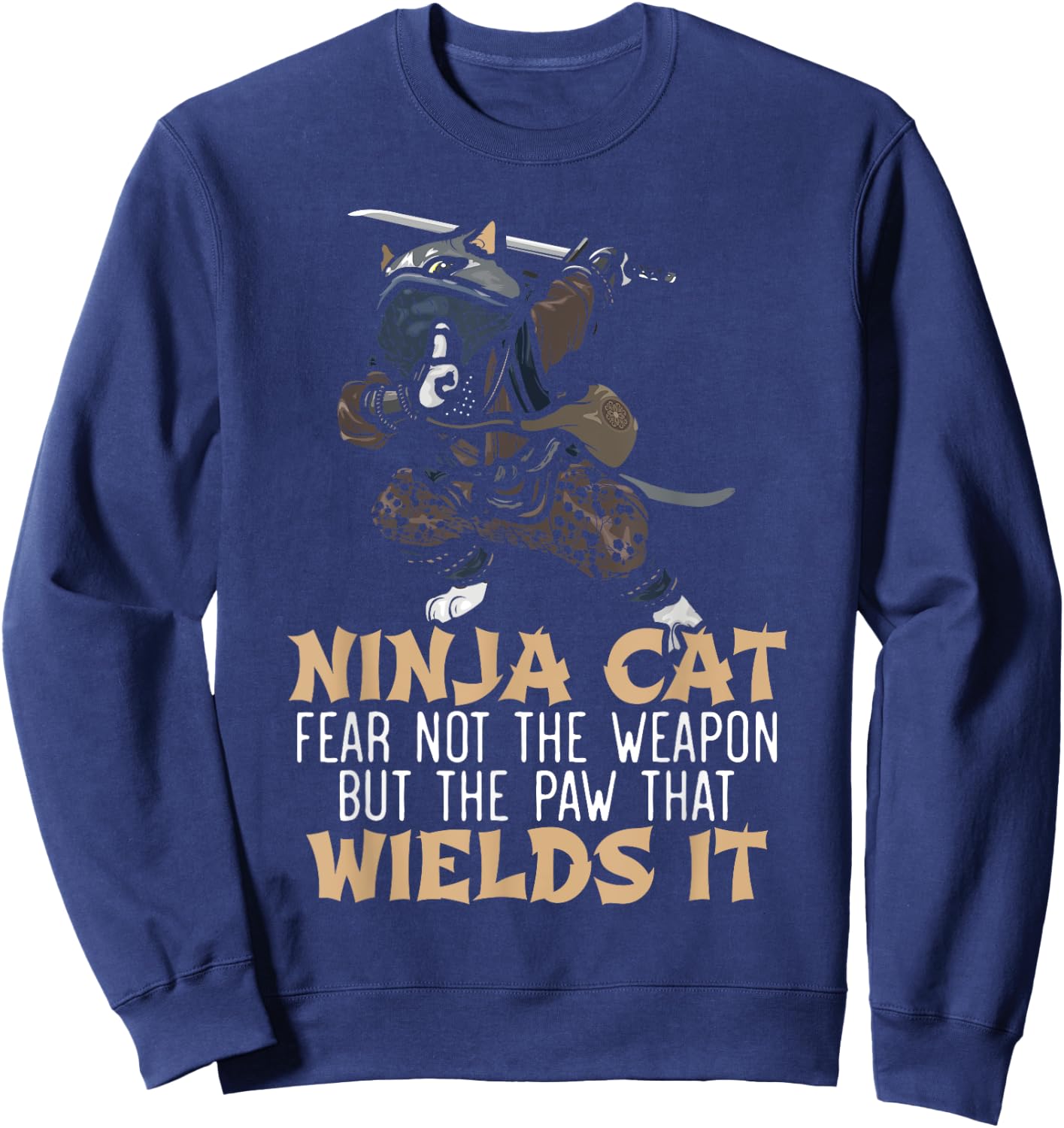 Ninja Cat Mercenary Shuriken Kunai Shinobi Kitty Lover Women Kids Sweatshirt - Sweatshirt | Navy