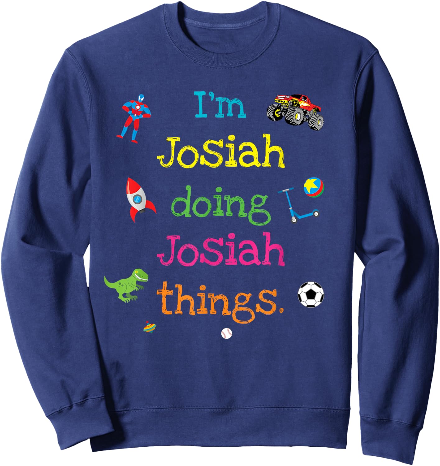 Josiah Cute Kid's Cartoon Gift Boys Personalized Sweatshirt - Sweatshirt | Navy