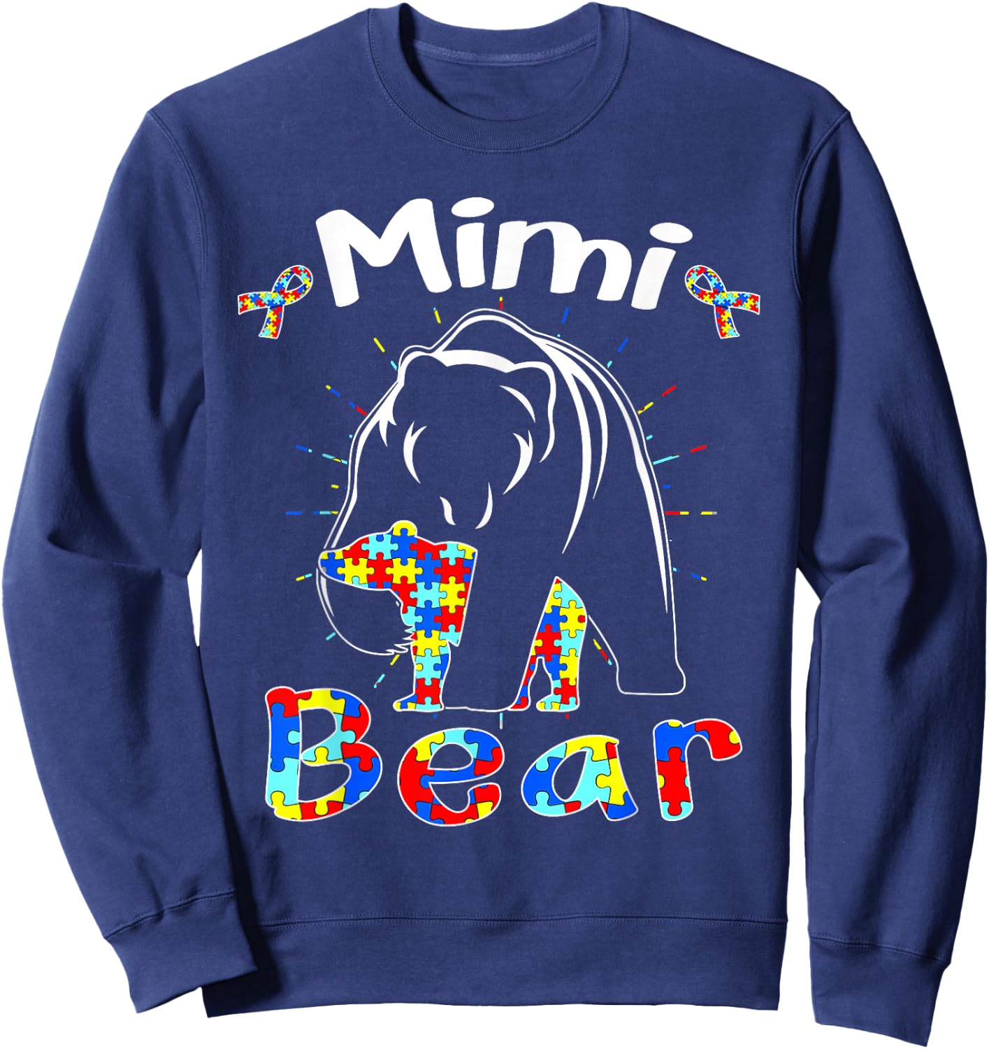 Cute Mimi Bear Autism Awareness Autistic Family Lover Sweatshirt - Sweatshirt | Navy