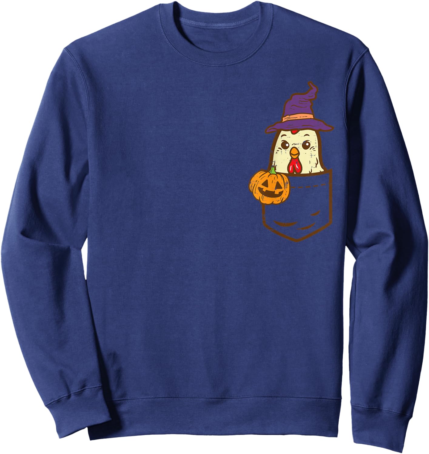 Pocket Chicken Witch Pumpkin Halloween Bird Animal Farmer Sweatshirt - Sweatshirt | Navy