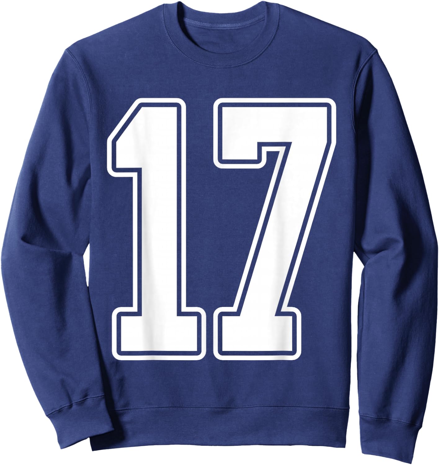 #17 White Outline Number 17 Sports Fan Jersey Style Sweatshirt - Sweatshirt | Navy