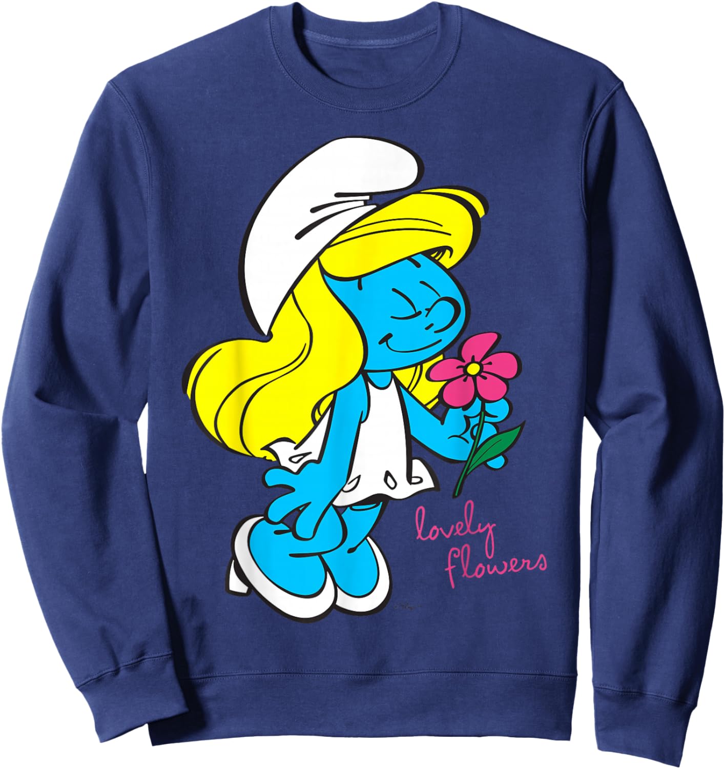The Smurfs Smurfette Character Flowers Blooming Smurfy Fan Sweatshirt - Sweatshirt | Navy