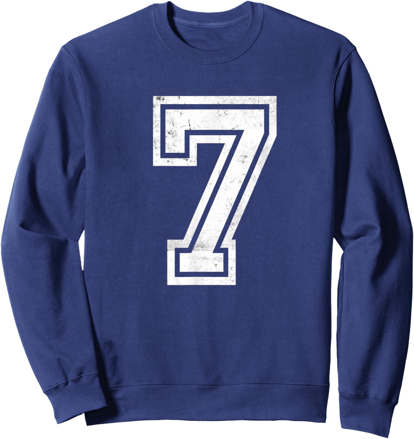 Number #7 Sport White Varsity Number Sweatshirt - Sweatshirt | Navy