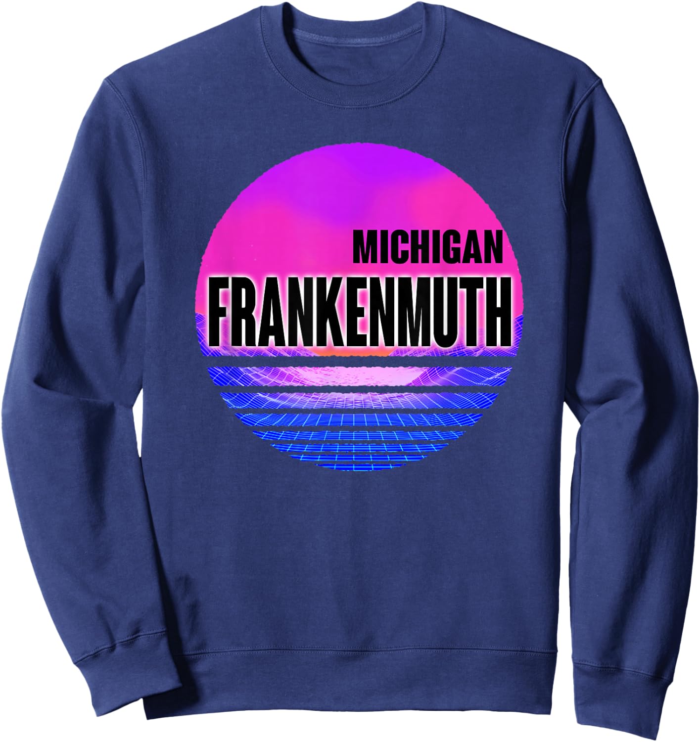 Vintage Frankenmuth Vaporwave Michigan Sweatshirt - Sweatshirt | Navy