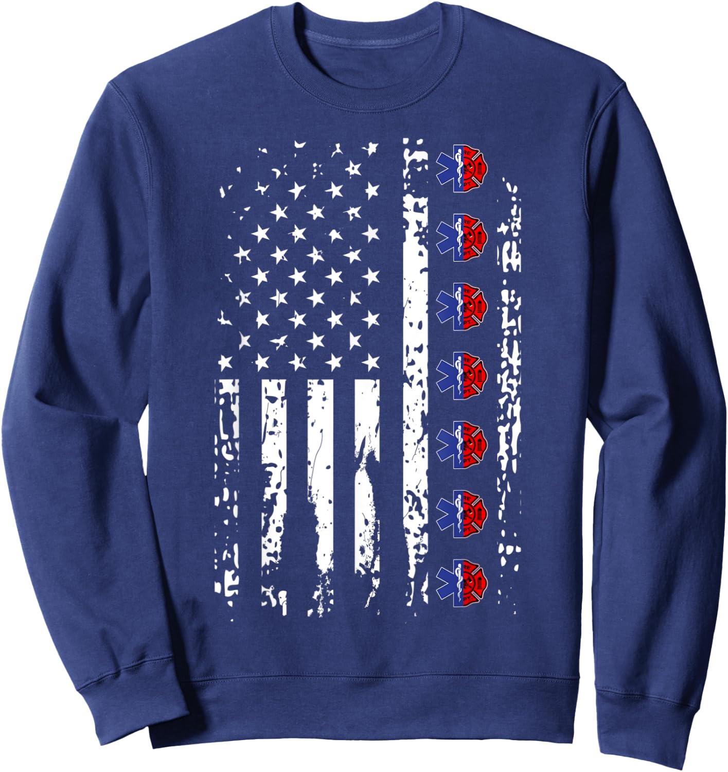 EMT Firefighter Shirt American Flag USA Firefighter EMS Sweatshirt - Sweatshirt | Navy