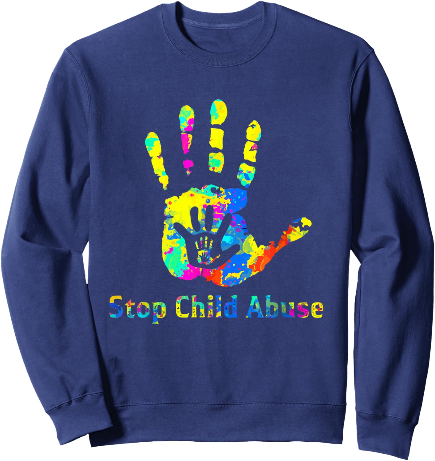 Stop Child Abuse Prevention Awareness Month Blue Ribbon Sweatshirt - Sweatshirt | Navy