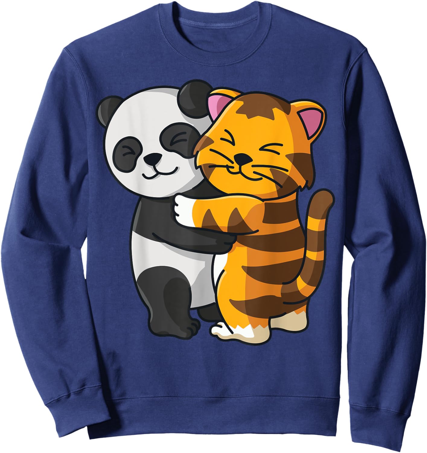 Panda and Tabby Cat Tiger cute Hug Cuddle Animals Cuddling Women Kids Sweatshirt - Sweatshirt | Navy