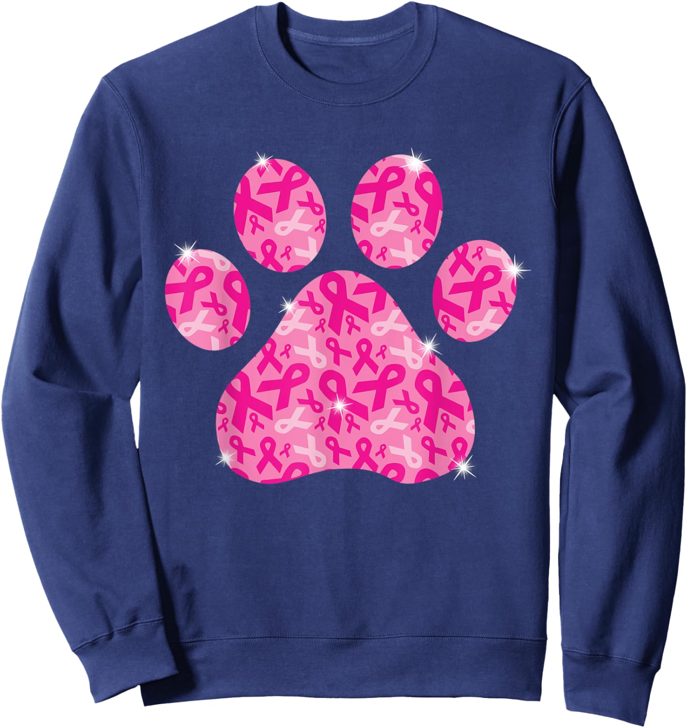 Dog Paw Print Pink Ribbon Breast Cancer Awareness Survivor Sweatshirt - Sweatshirt | Navy