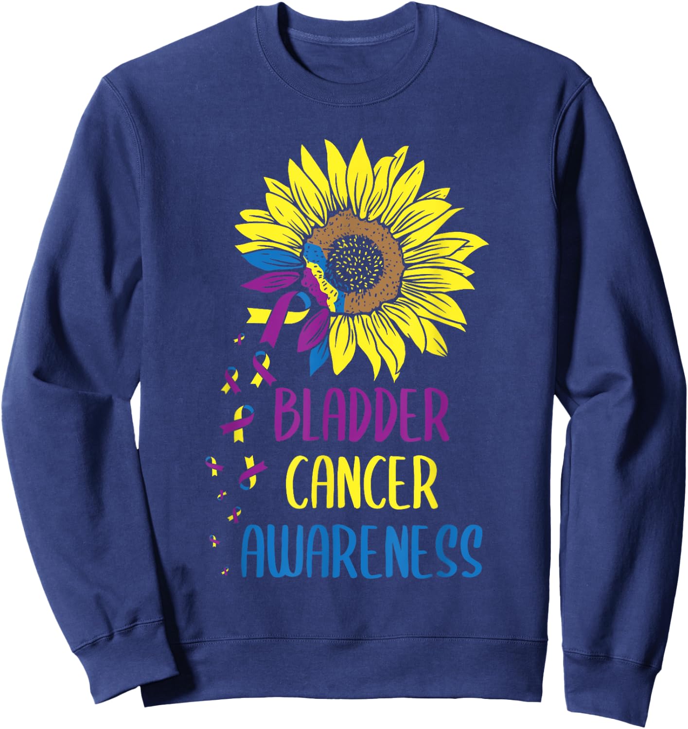 Bladder Cancer Awareness - Bladder Cancer Survivor Sunflower Sweatshirt - Sweatshirt | Navy