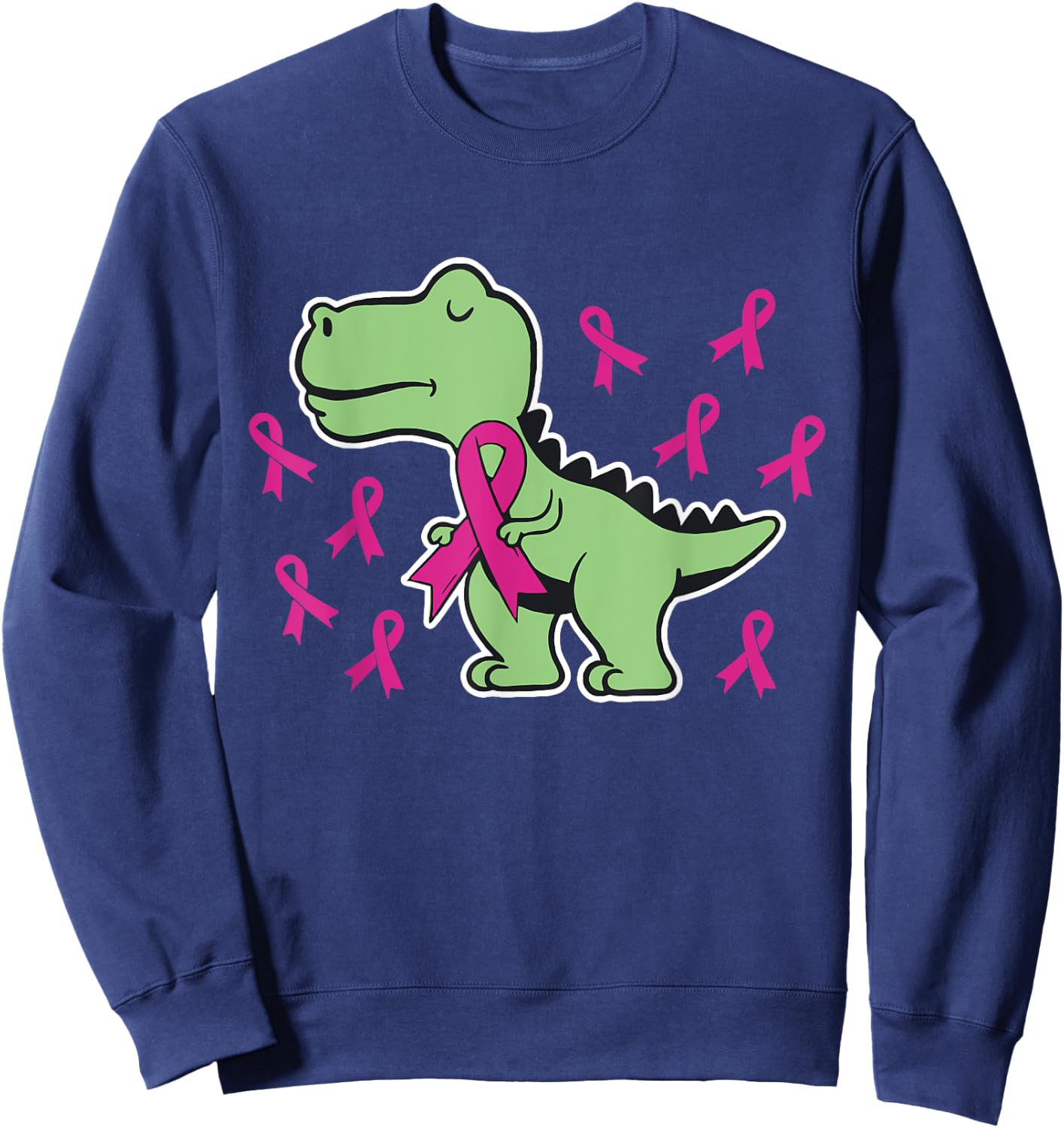 Pink Ribbon T-Rex Kids Breast Cancer Awareness Boys Toddler Sweatshirt - Sweatshirt | Navy