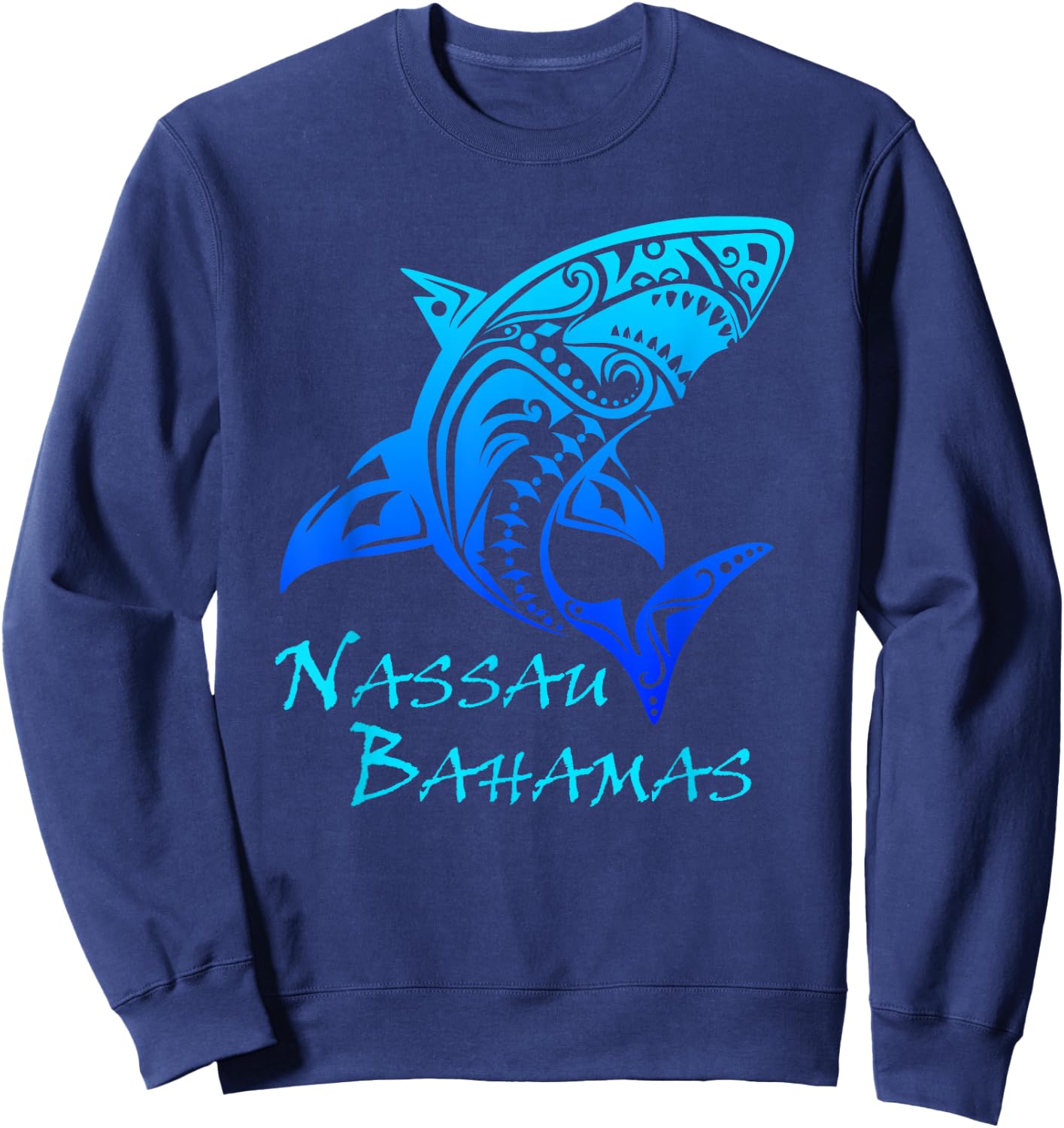 Nassau Bahamas Vintage Retro Tribal Shark Vacation Sweatshirt - Sweatshirt | Navy