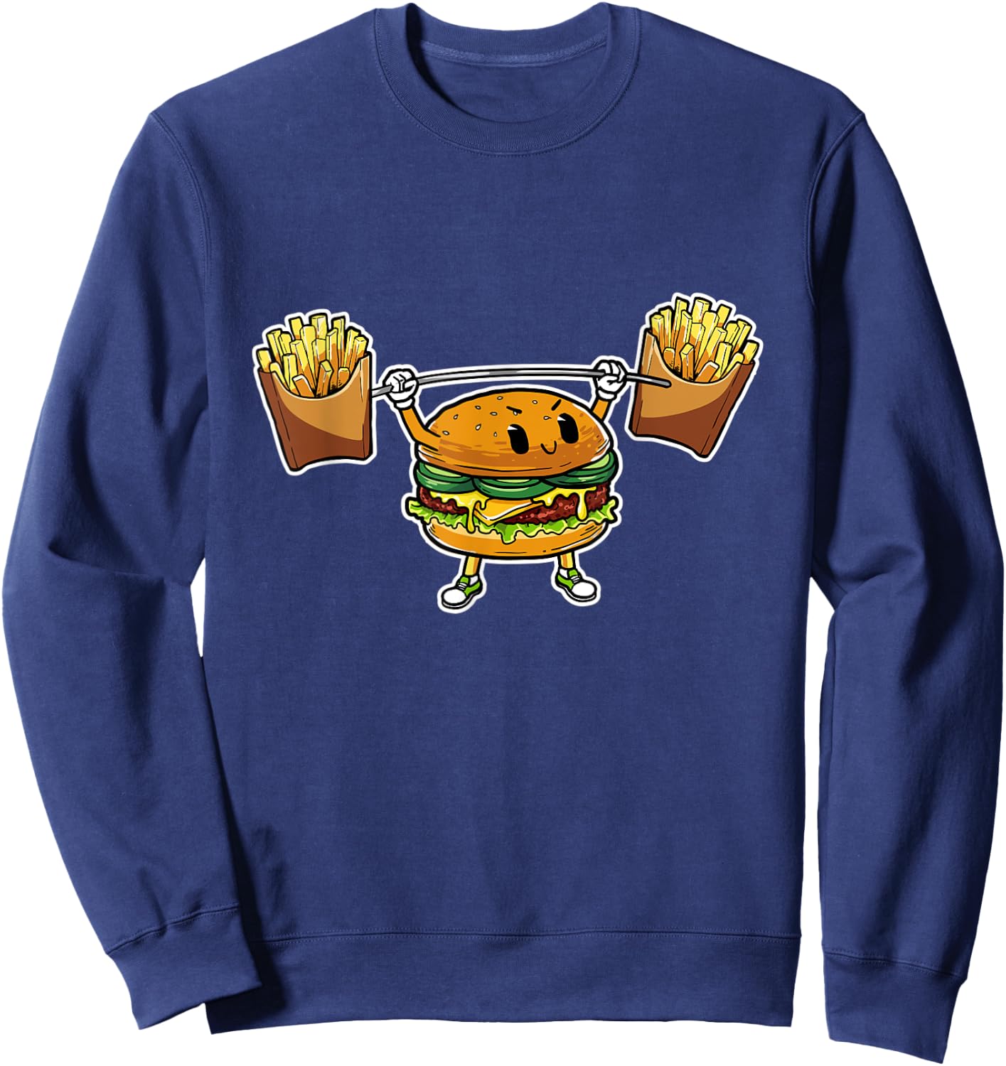 Funny Weightlifting Burger Lifting Fries Fitness Sweatshirt - Sweatshirt | Navy