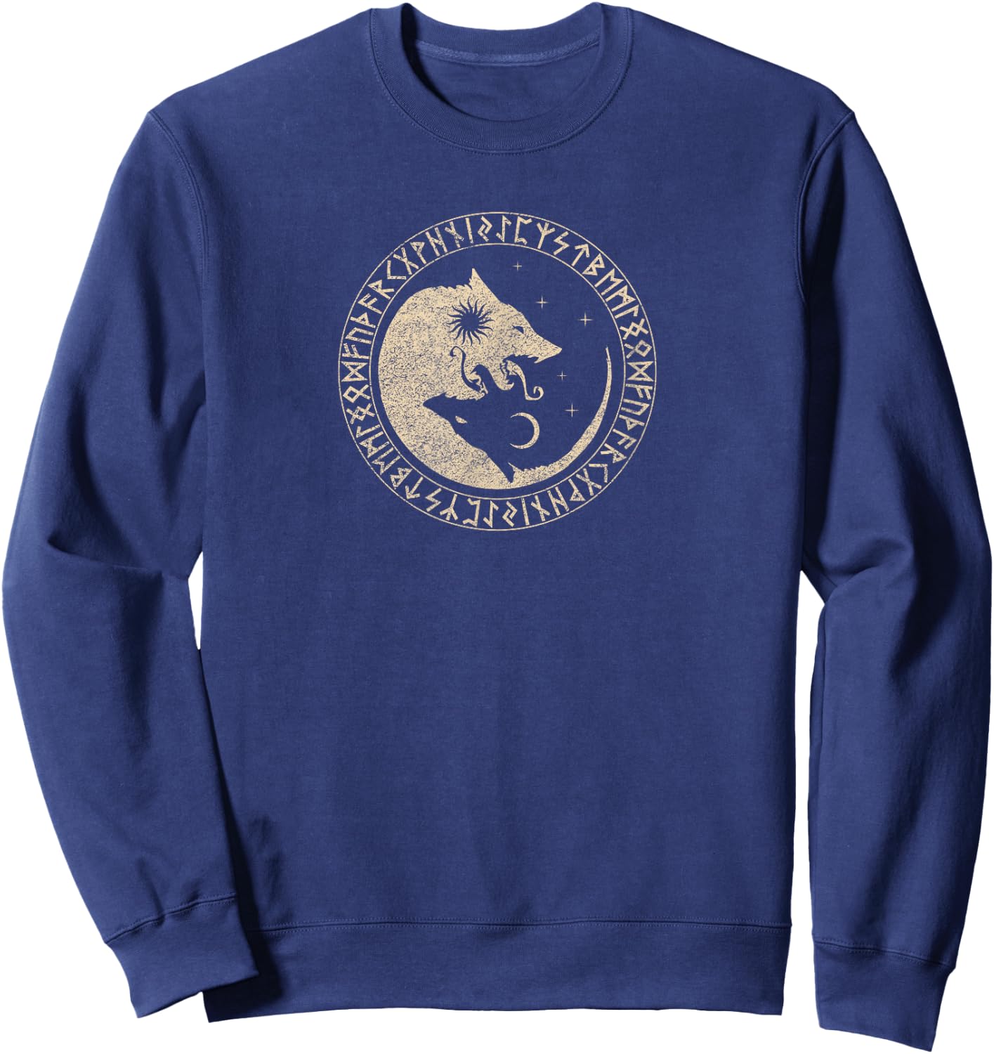 Geri & Freki Odin Wolves Viking Odin Wotan Germanic Moon Sun Sweatshirt - Sweatshirt | Navy