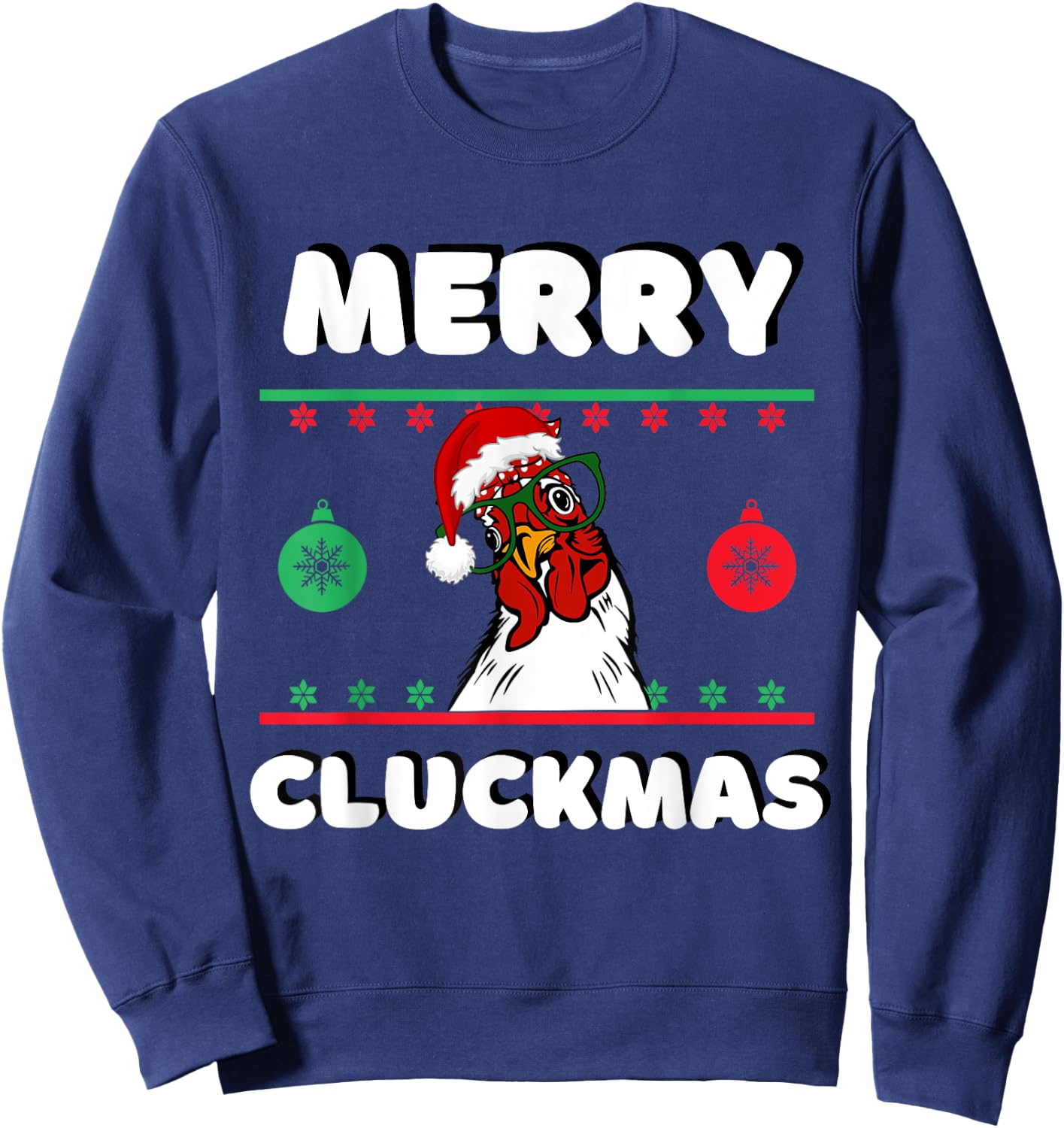 Merry Cluckmas Funny Chicken Christmas Retro Vintage Sweatshirt - Sweatshirt | Navy