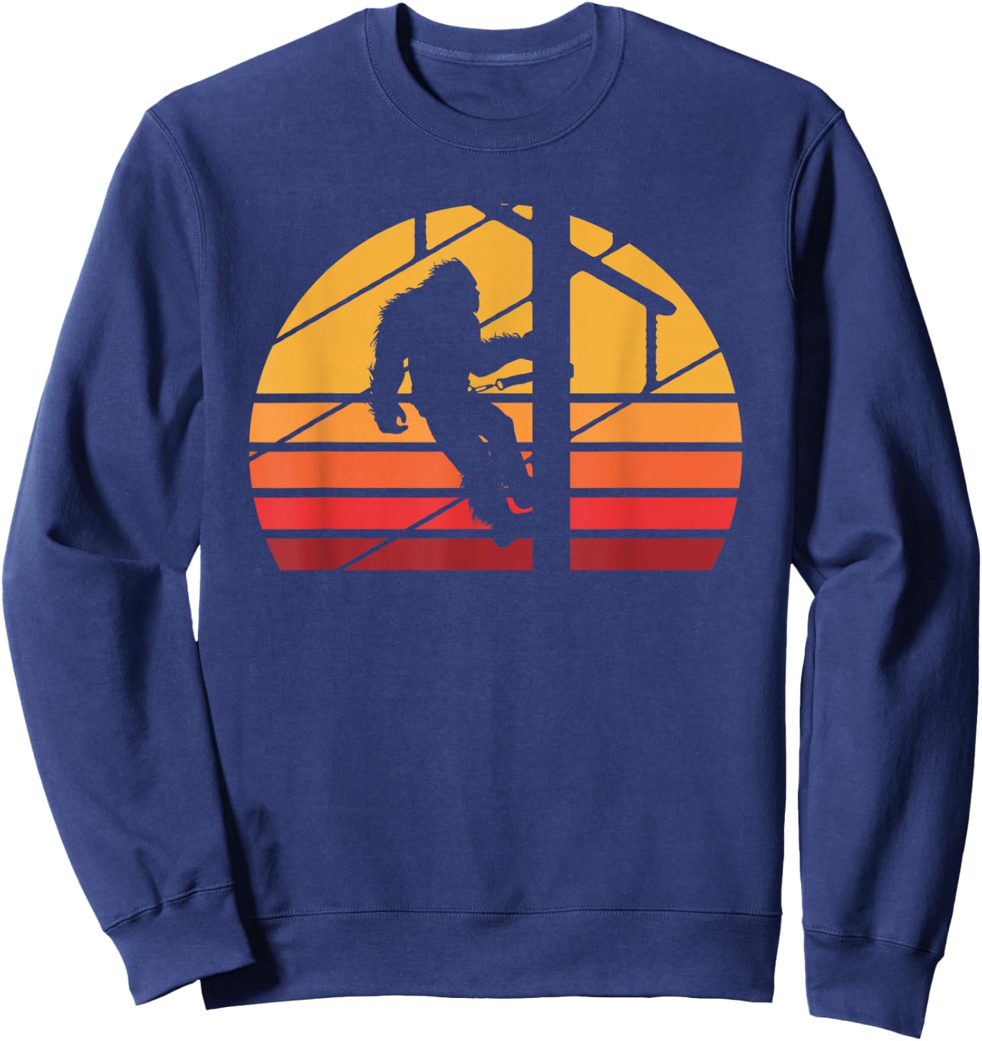 Retro Bigfoot Lineman Electrician Sasquatch Lineworker Sweatshirt - Sweatshirt | Navy