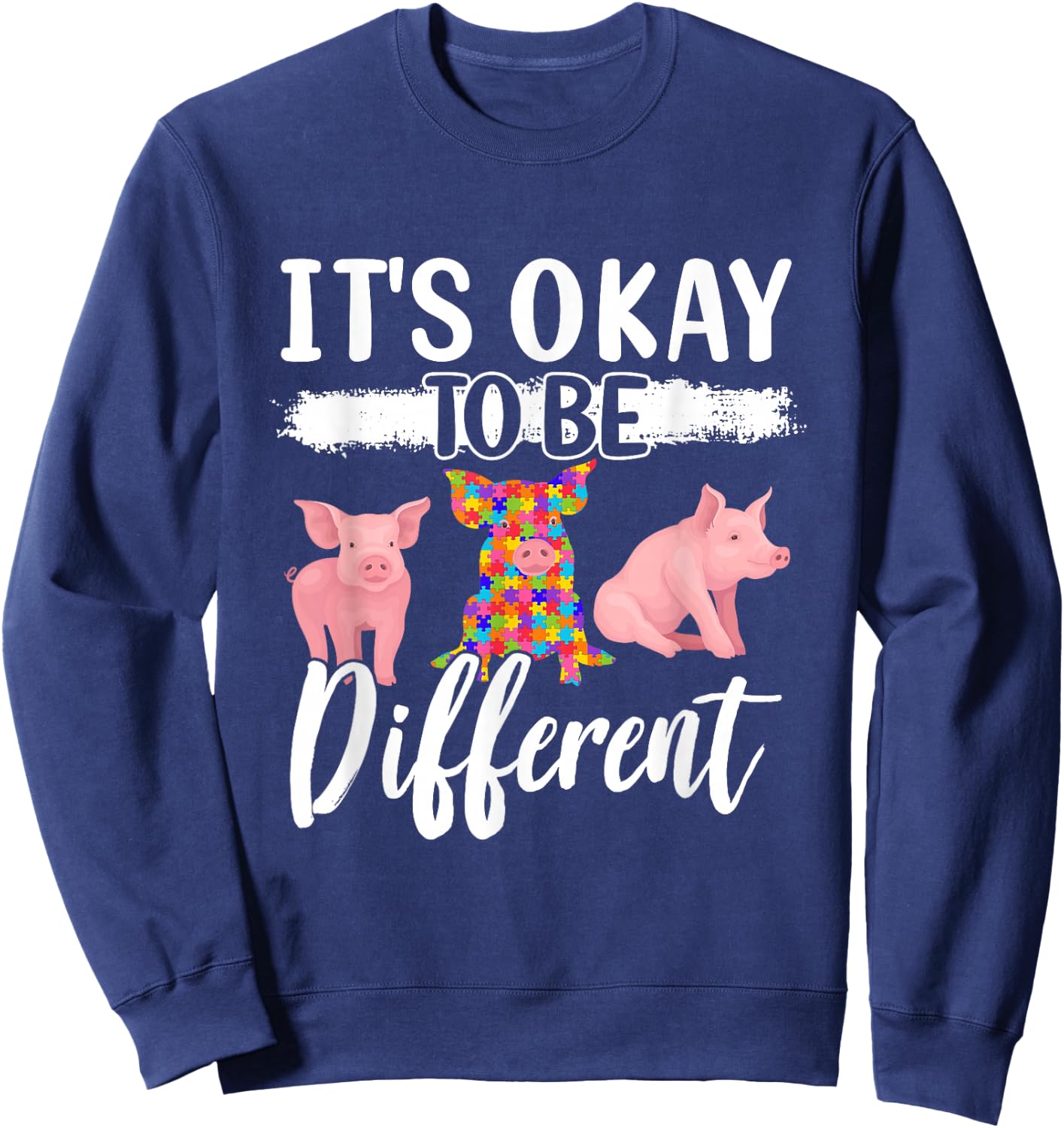 Funny Pig Lover Graphic Autism Awareness Women Men Kids Pig Sweatshirt - Sweatshirt | Navy