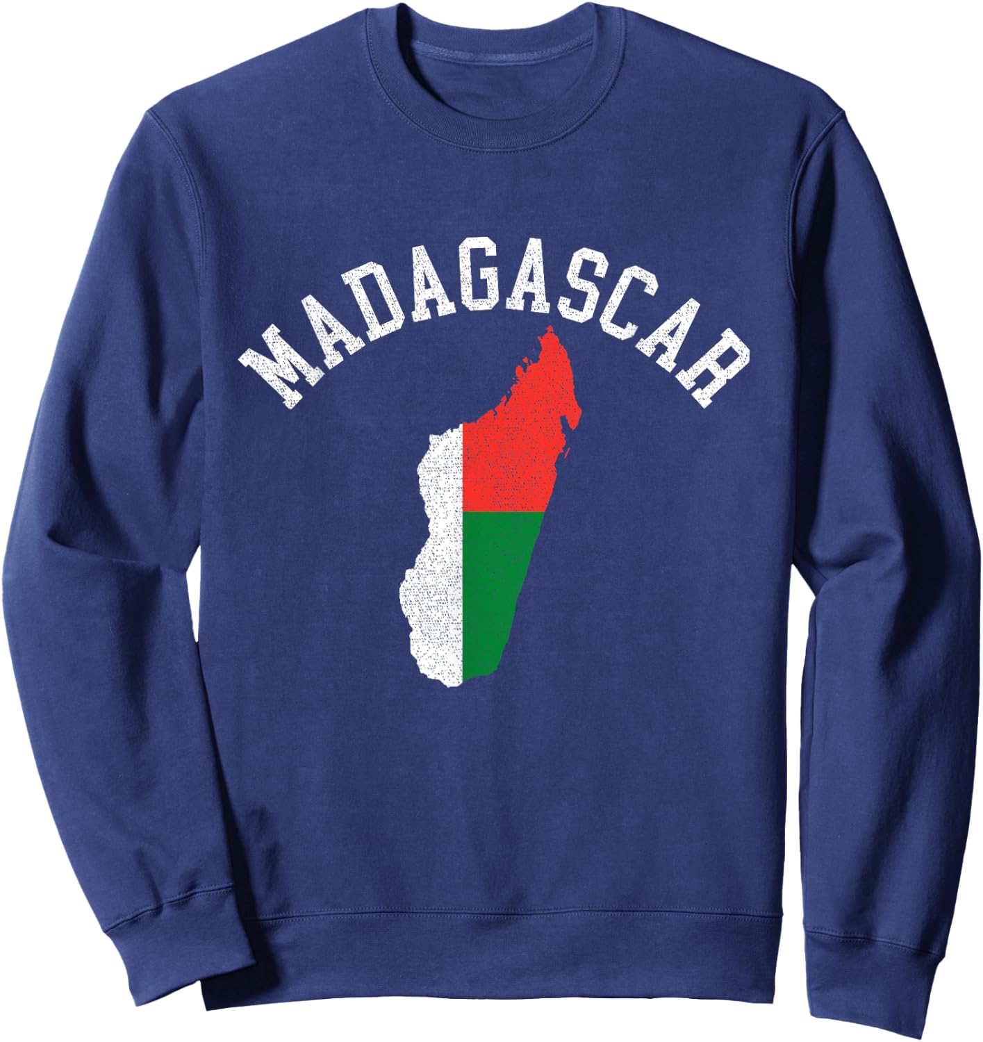 Patriotic Men Women Madagascar Flag Map Distressed Sweatshirt - Sweatshirt | Navy