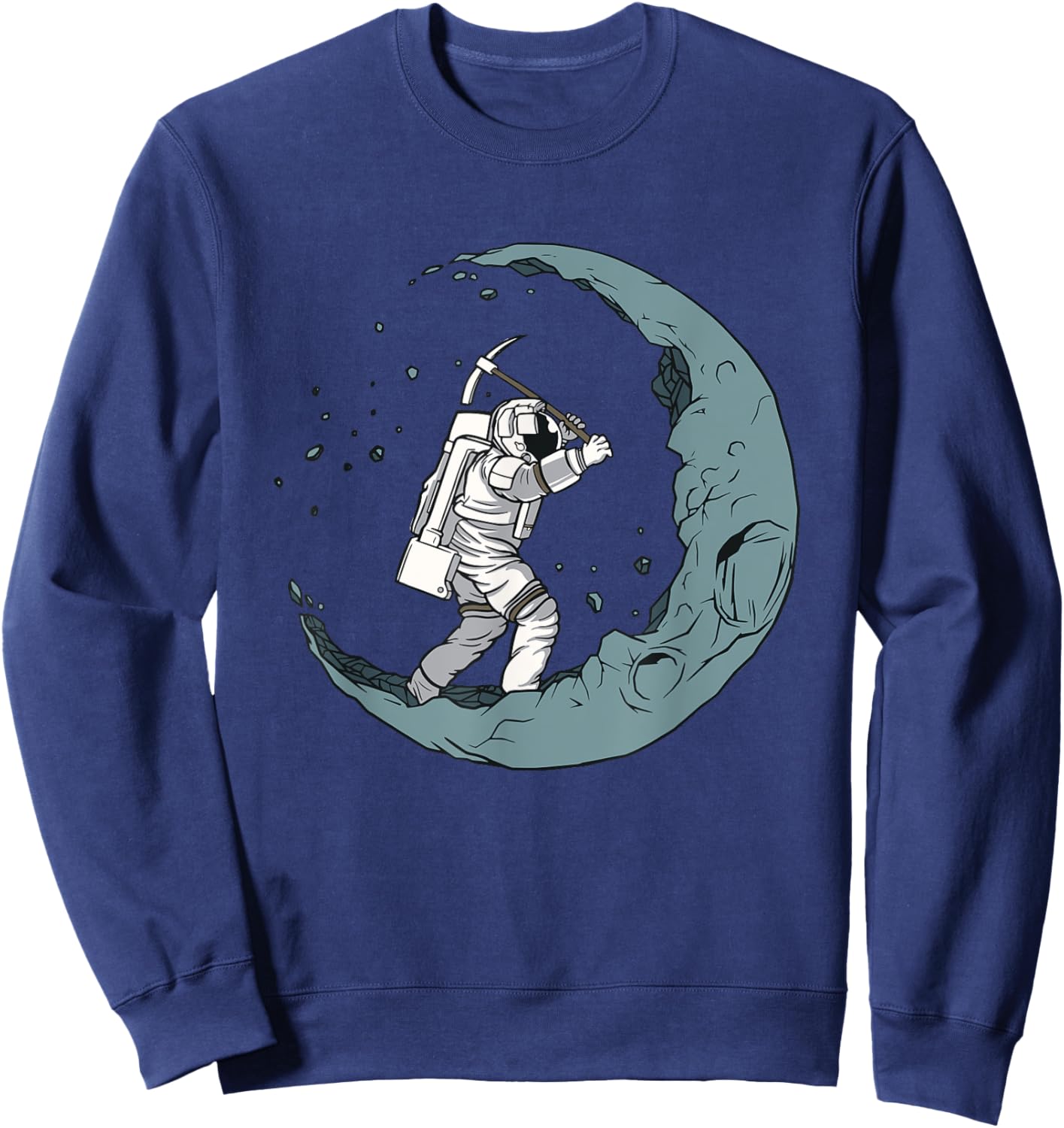 Astronaut Mining Moon With Pickaxe Graphic Sweatshirt - Sweatshirt | Navy