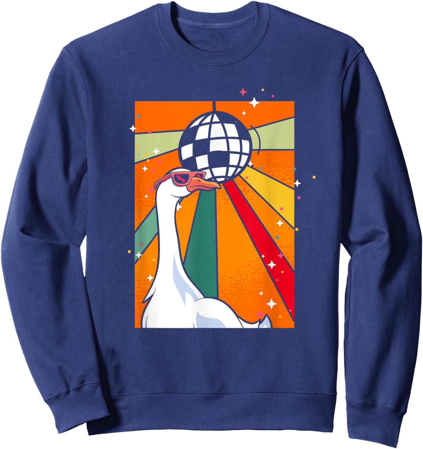 Funny Cool Farm Animal Disco Ball Sunglasses Retro Goose Sweatshirt - Sweatshirt | Navy